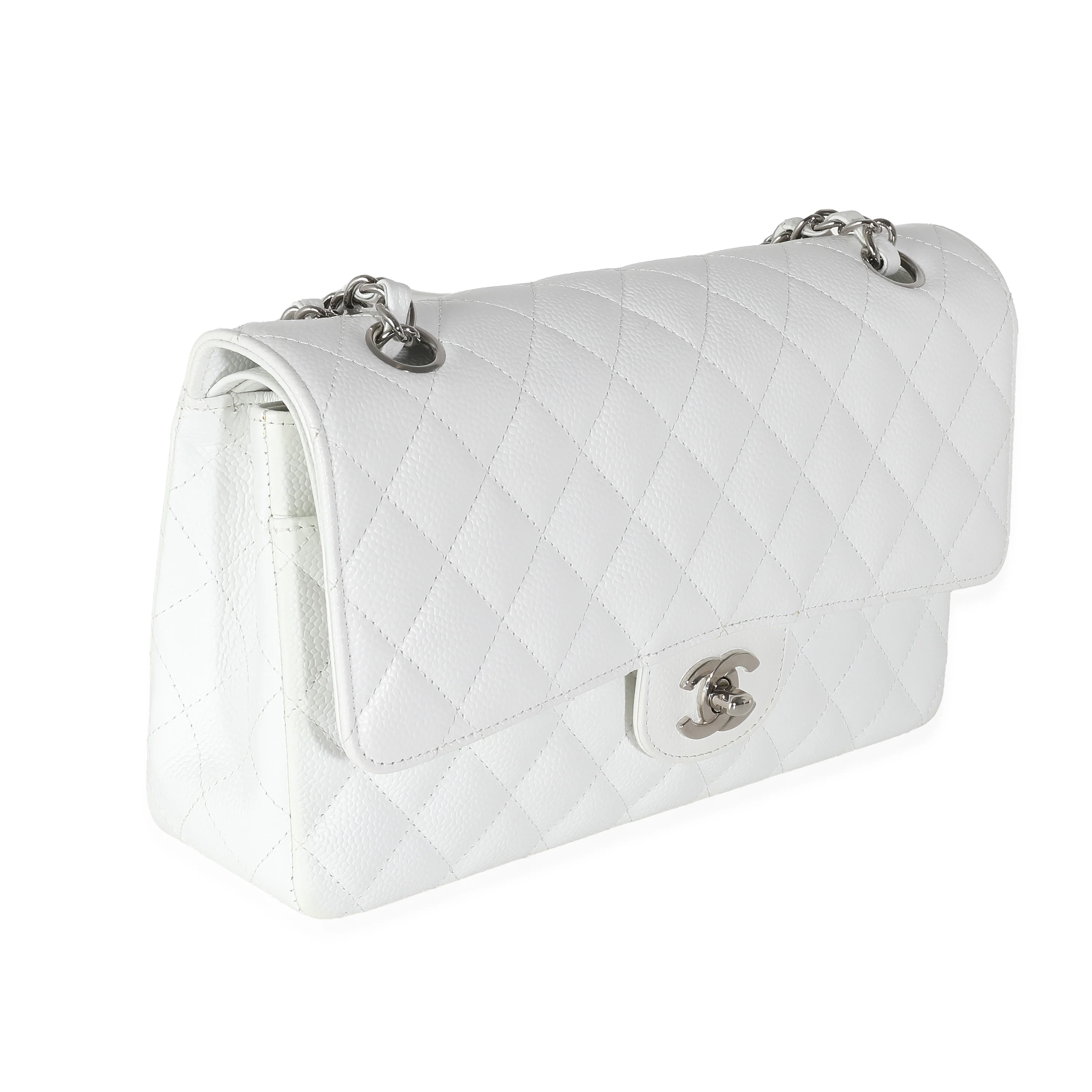 White Quilted  Medium Classic Double Flap Bag - Image 3