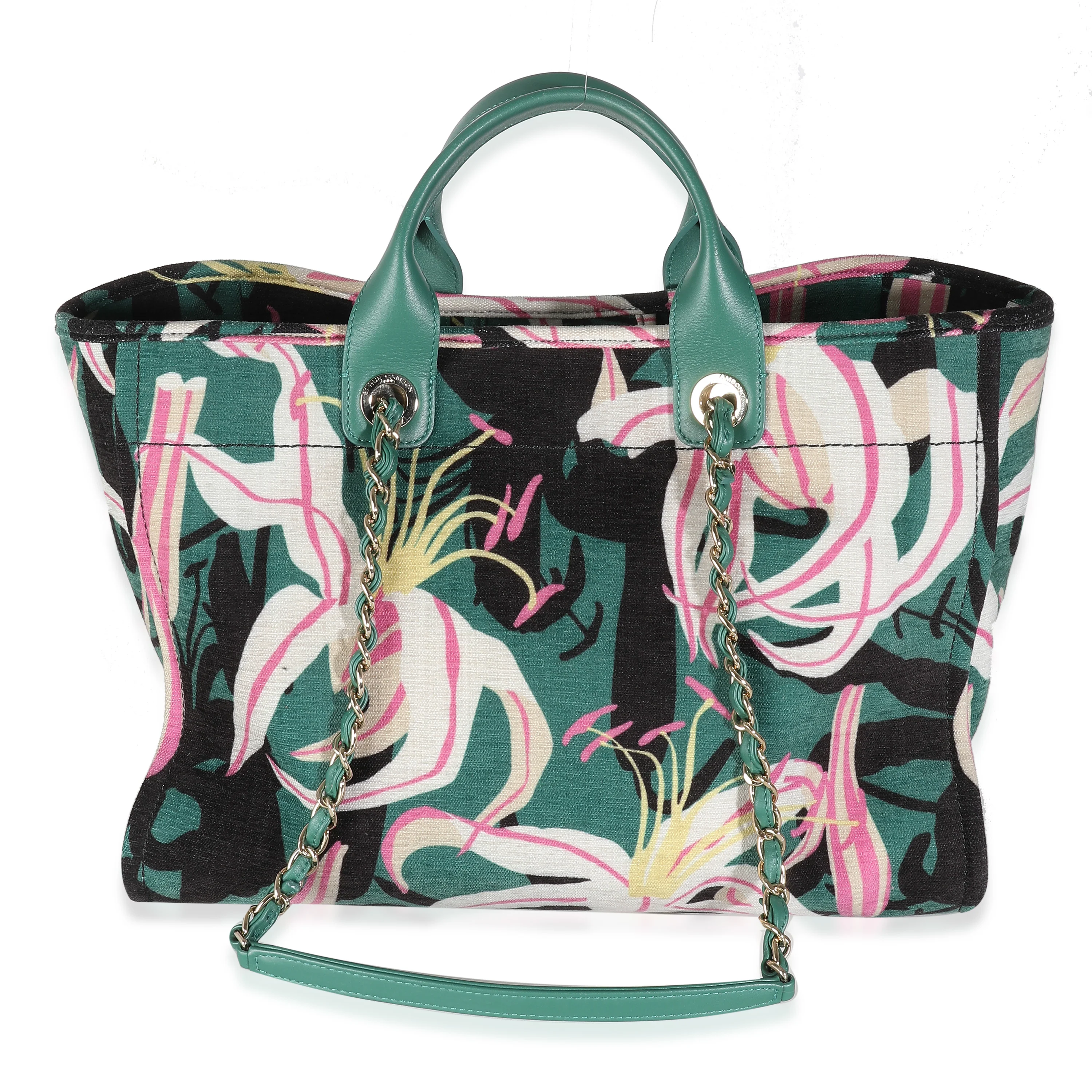 23A Green Pink Tropical Velvet Deauville Shopping Tote - Image 4