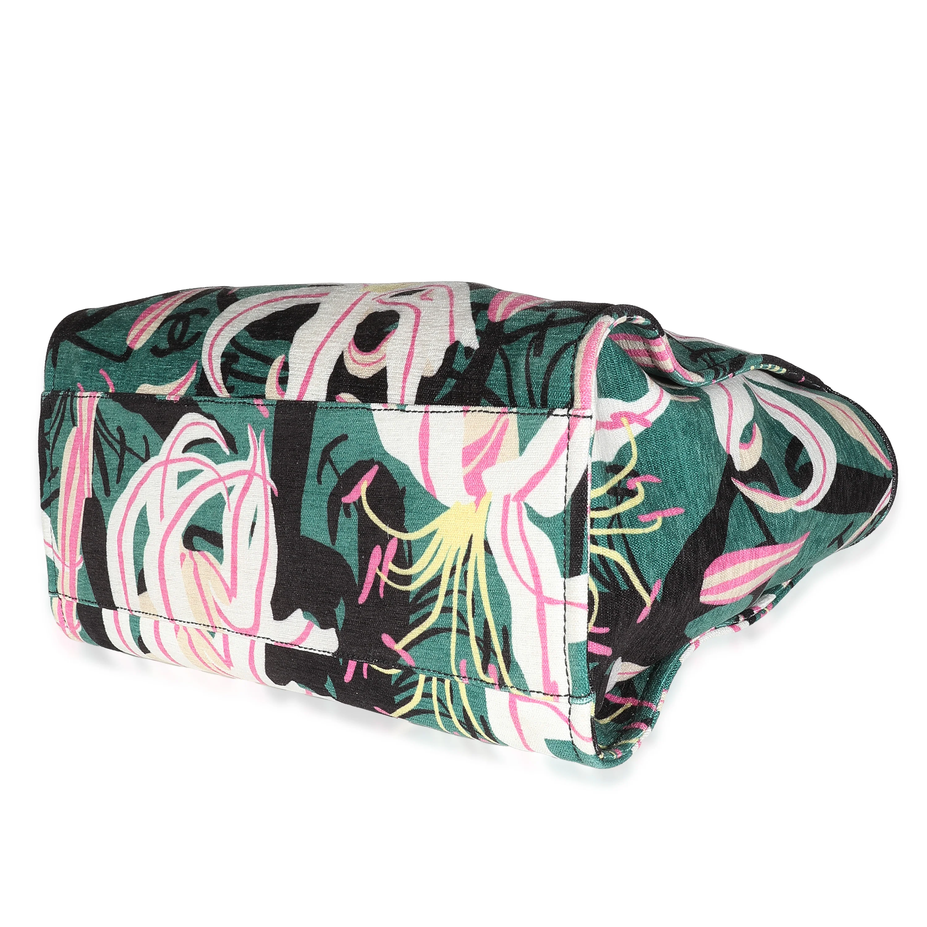23A Green Pink Tropical Velvet Deauville Shopping Tote - Image 7