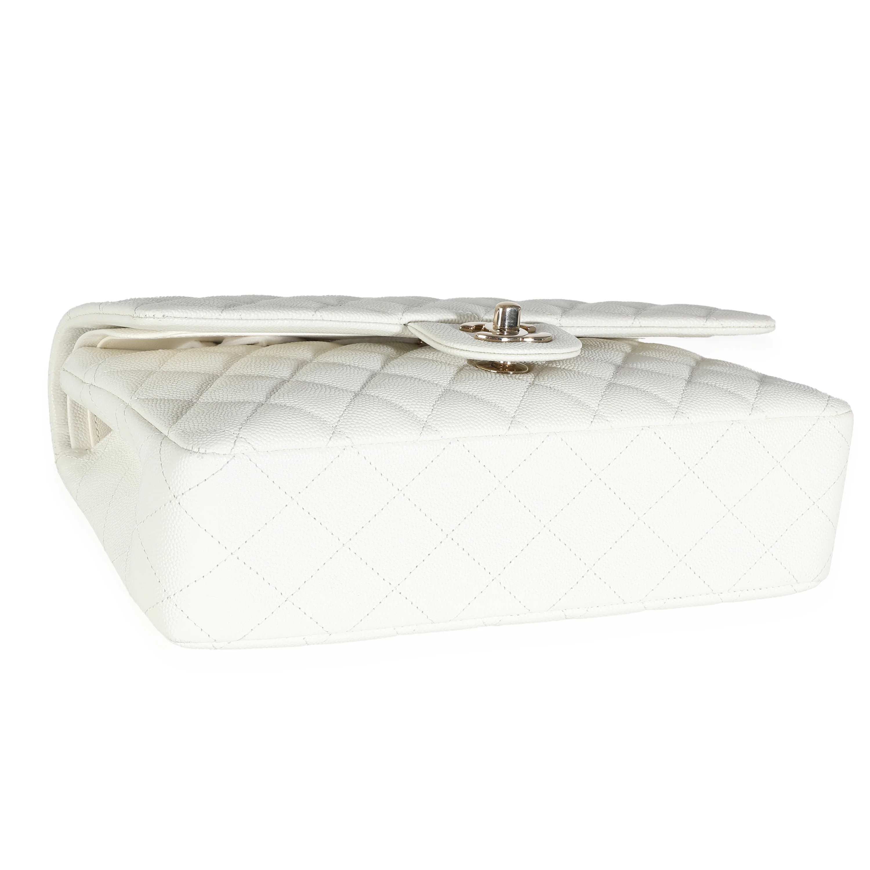 White Quilted Caviar Medium Classic Double Flap Bag - Image 5