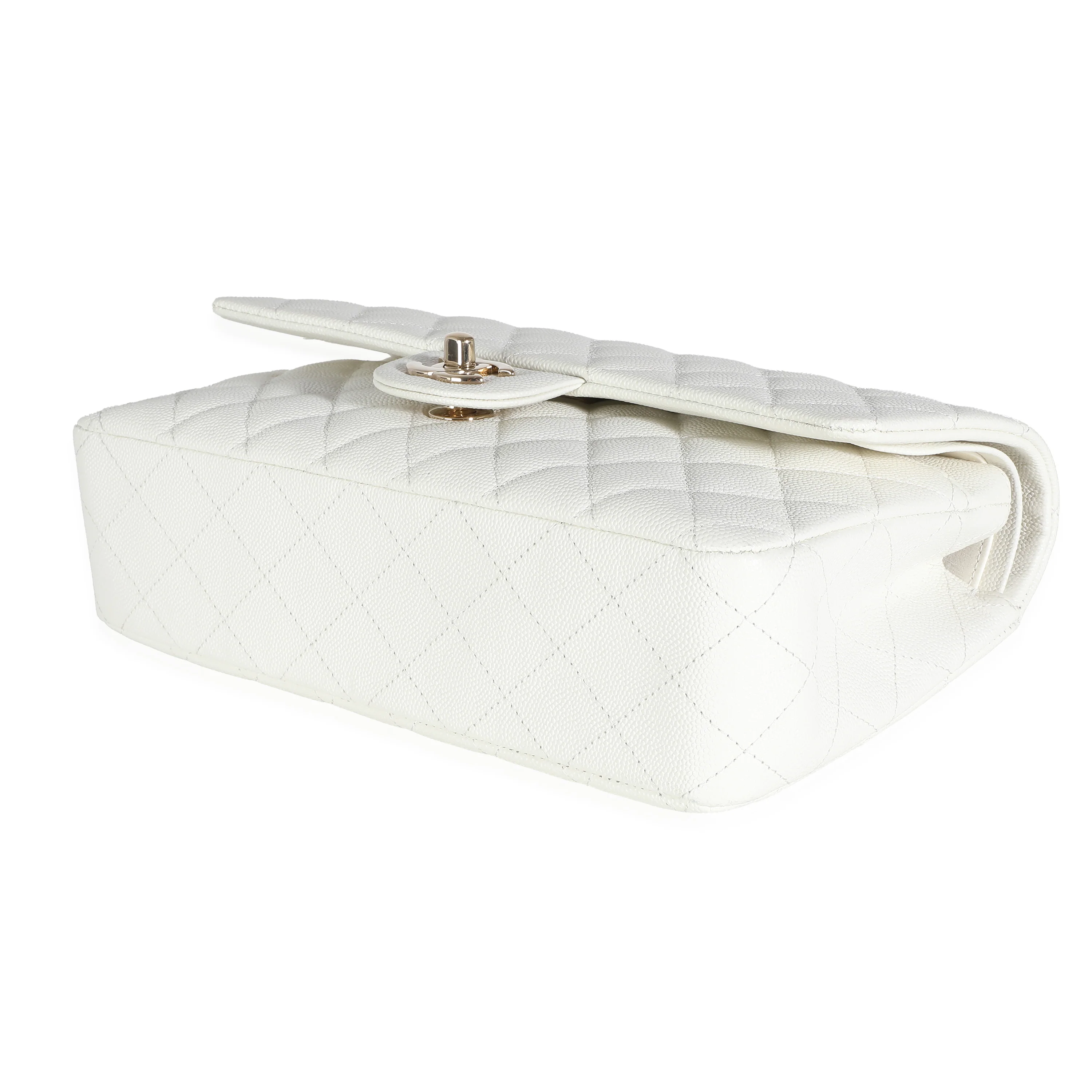 White Quilted Caviar Medium Classic Double Flap Bag - Image 6