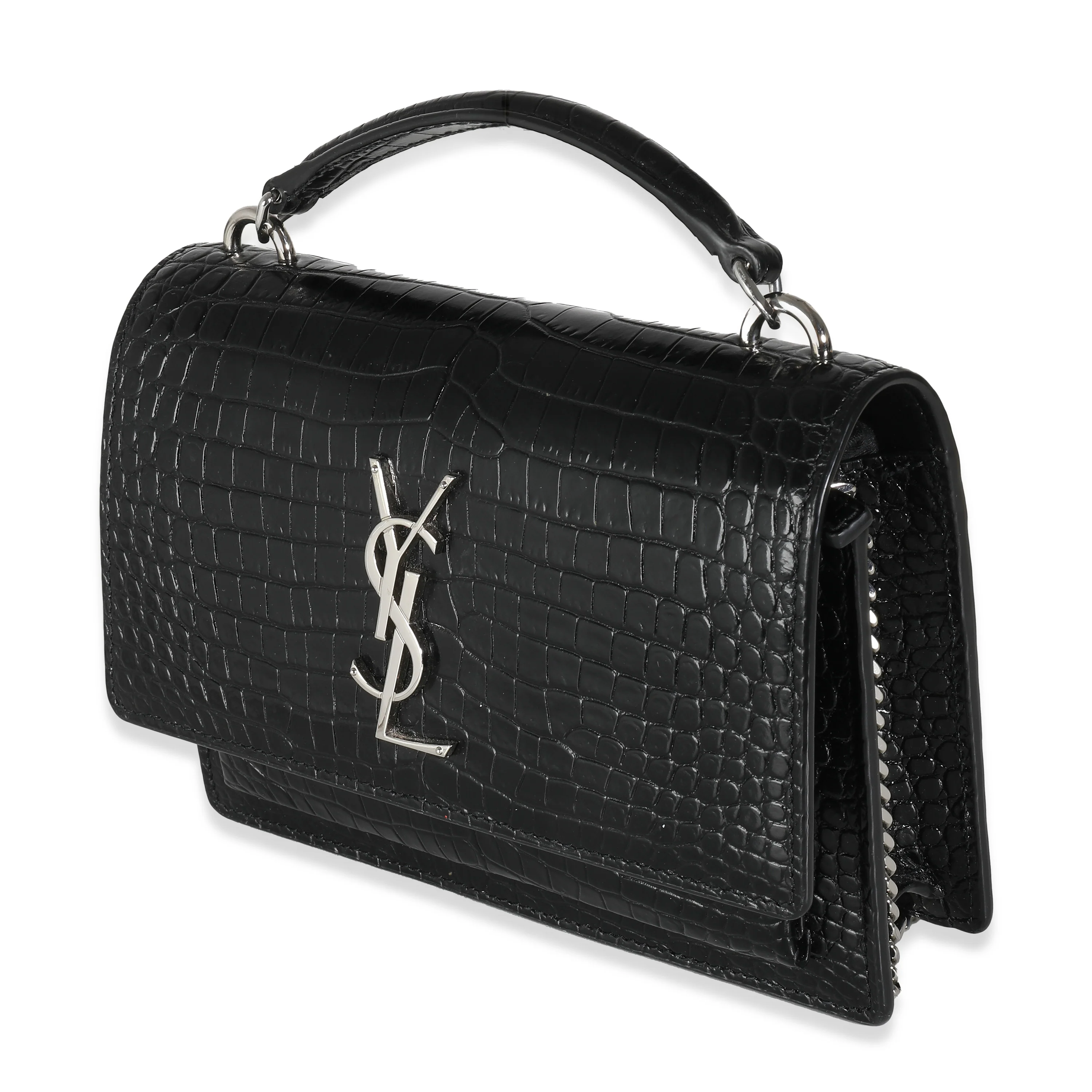 Black Shiny Croc Embossed Sunset Chain Wallet - Image 2