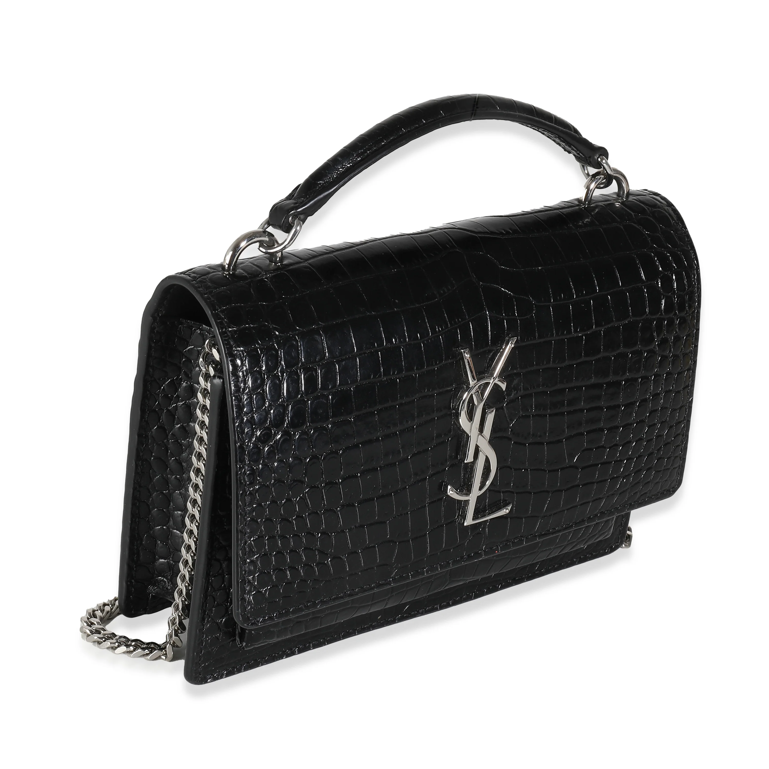 Black Shiny Croc Embossed Sunset Chain Wallet - Image 3