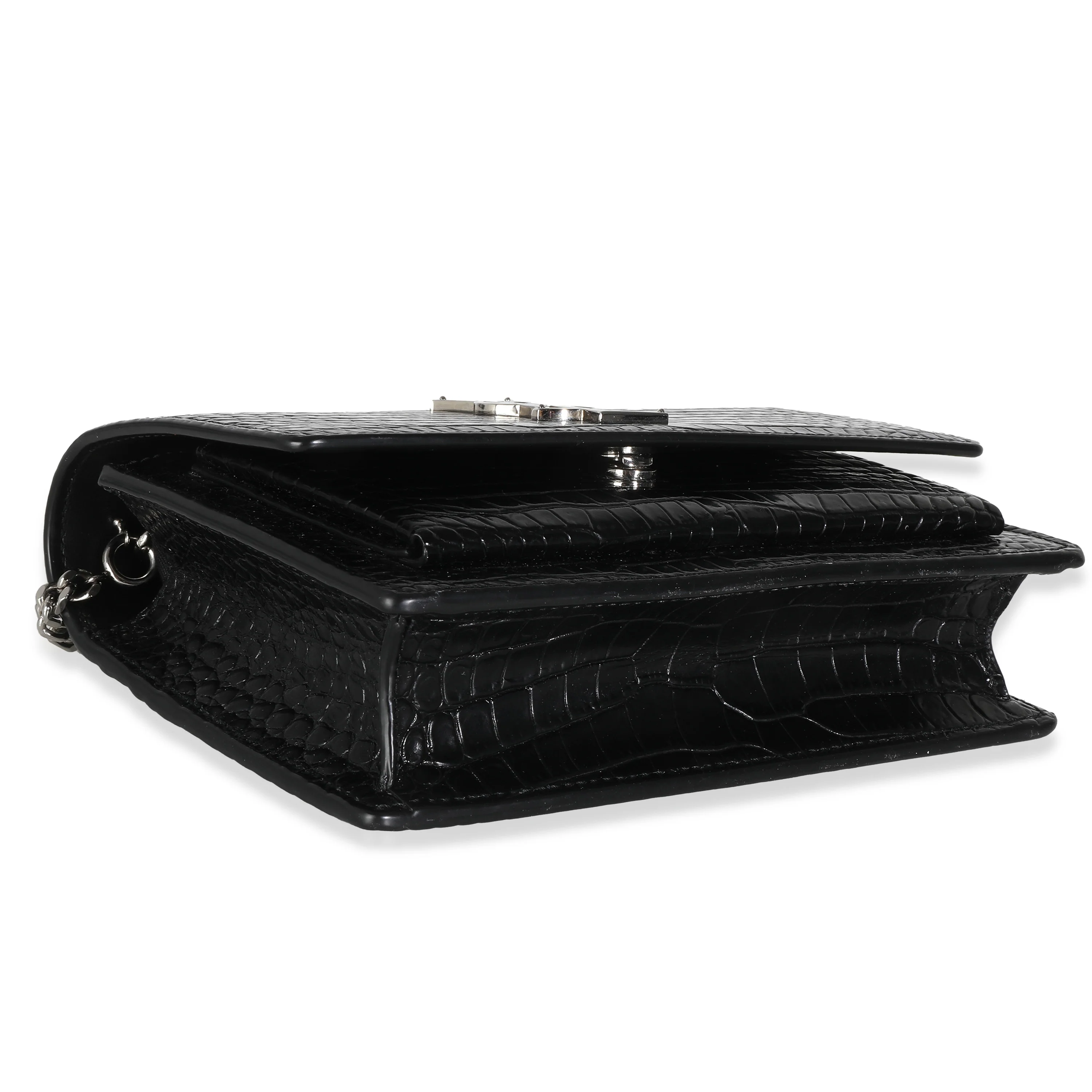 Black Shiny Croc Embossed Sunset Chain Wallet - Image 8