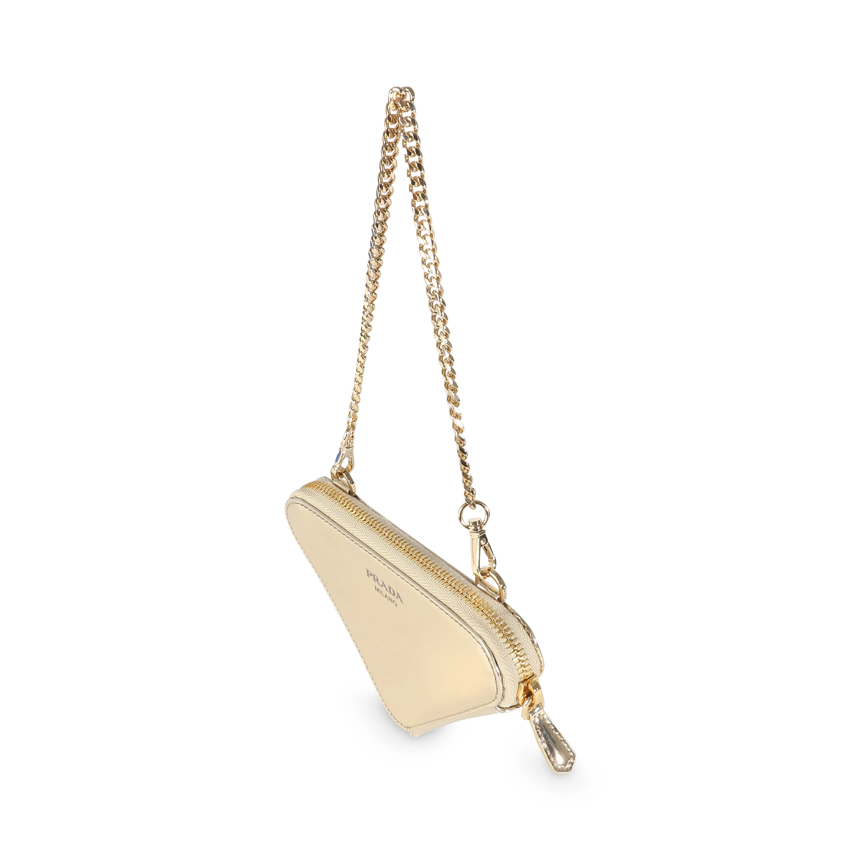 Gold Satin Crystal Embellished Mini Triangular Pouch - Image 2