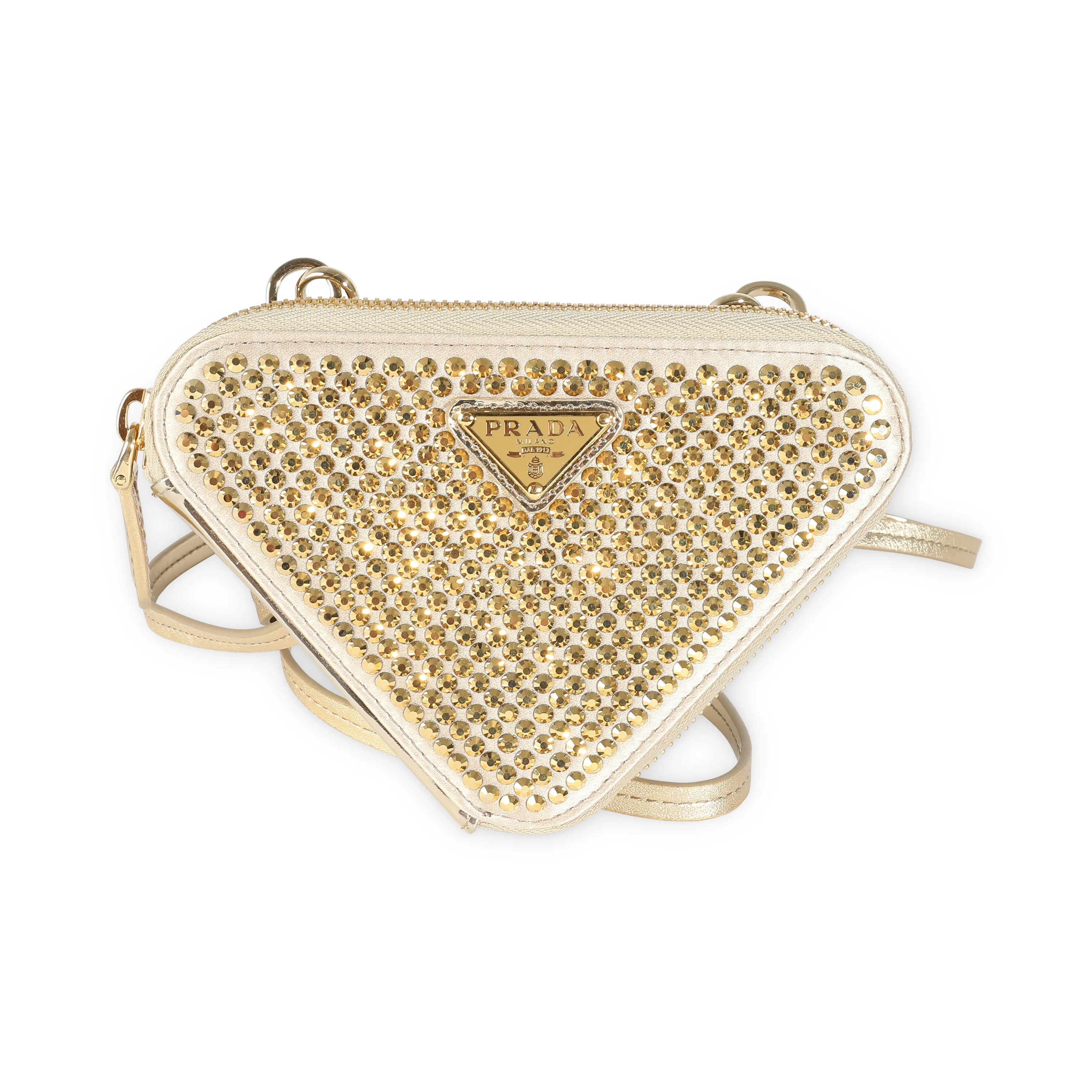 Gold Satin Crystal Embellished Mini Triangular Pouch - Image 7