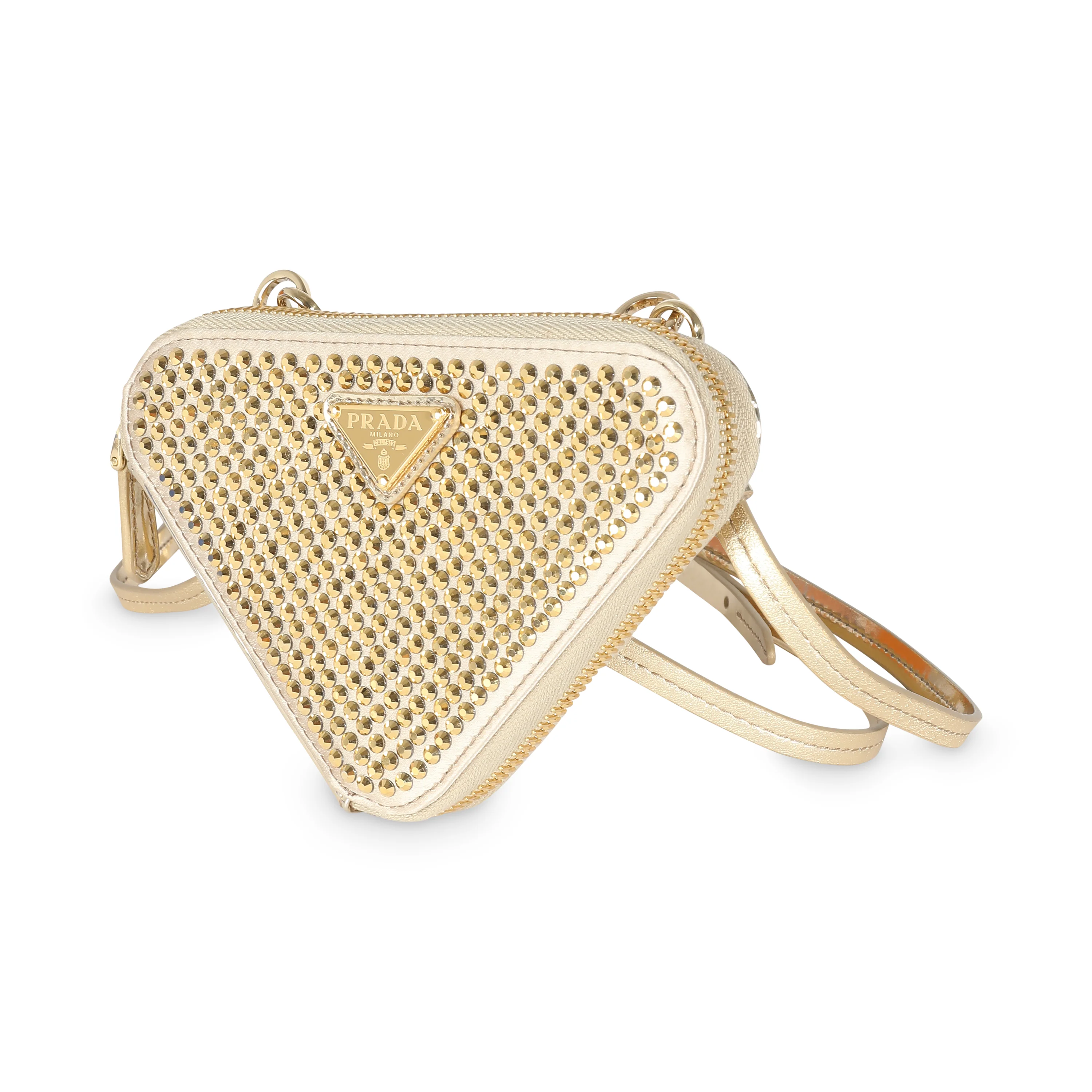 Gold Satin Crystal Embellished Mini Triangular Pouch - Image 8