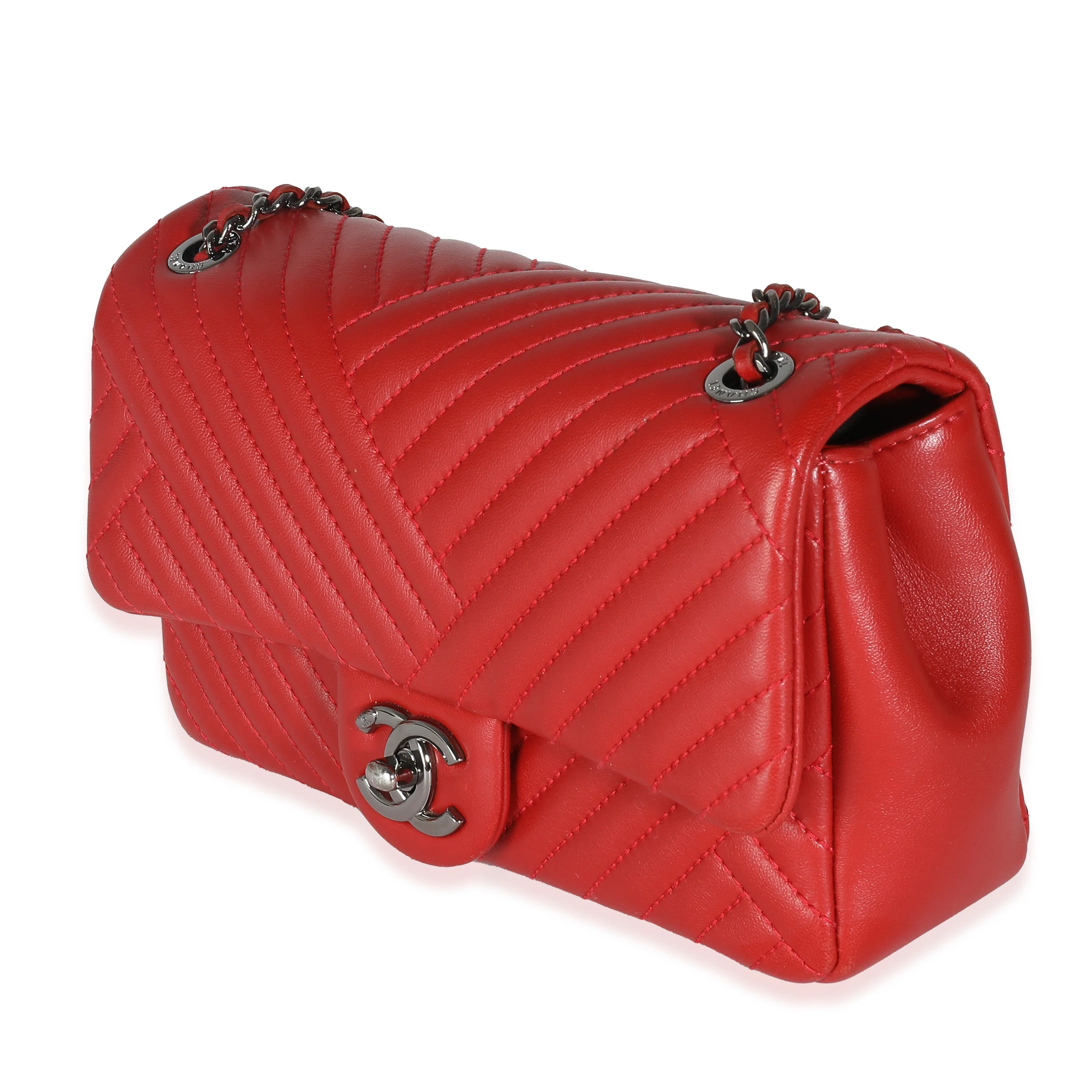 Red Chevron Lambskin Small CC Crossing Single Flap Bag - Image 2