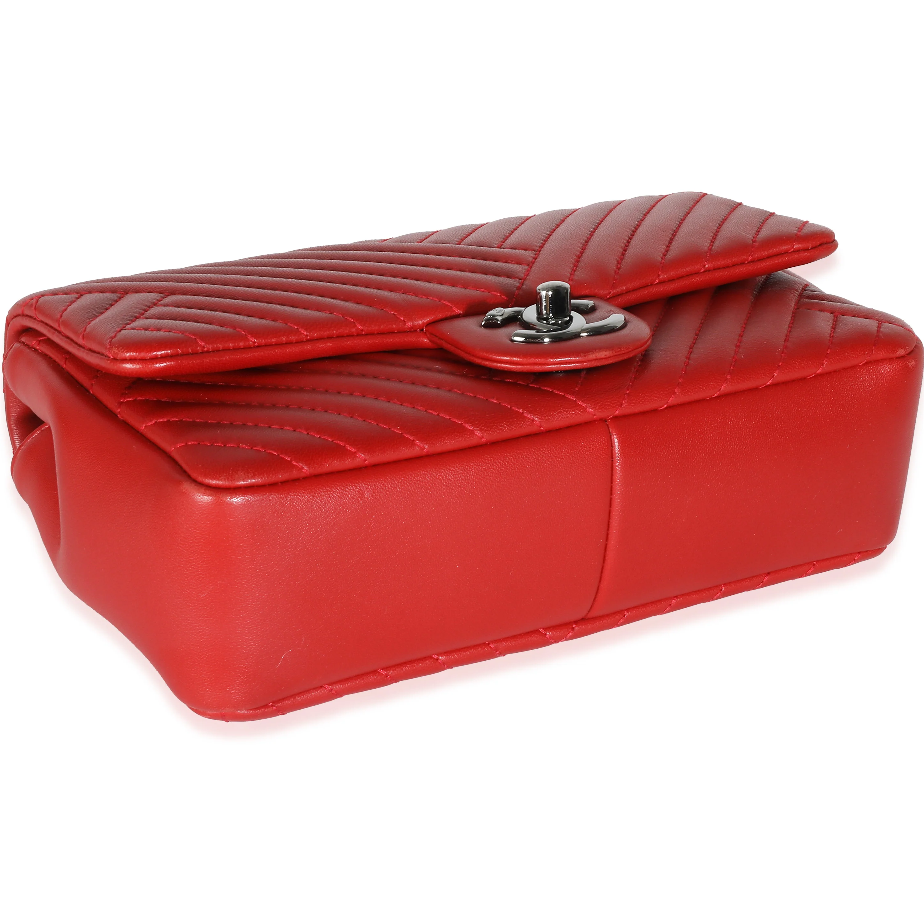Red Chevron Lambskin Small CC Crossing Single Flap Bag - Image 6