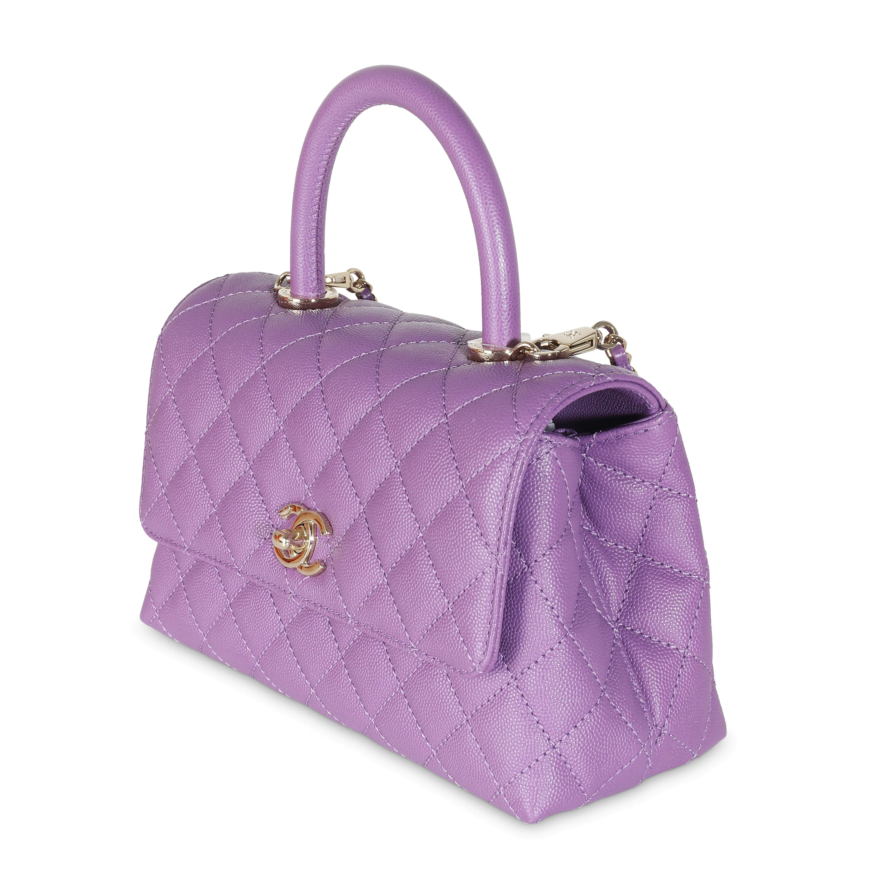Purple Quilted Caviar Small Coco Top Handle Bag - Image 2