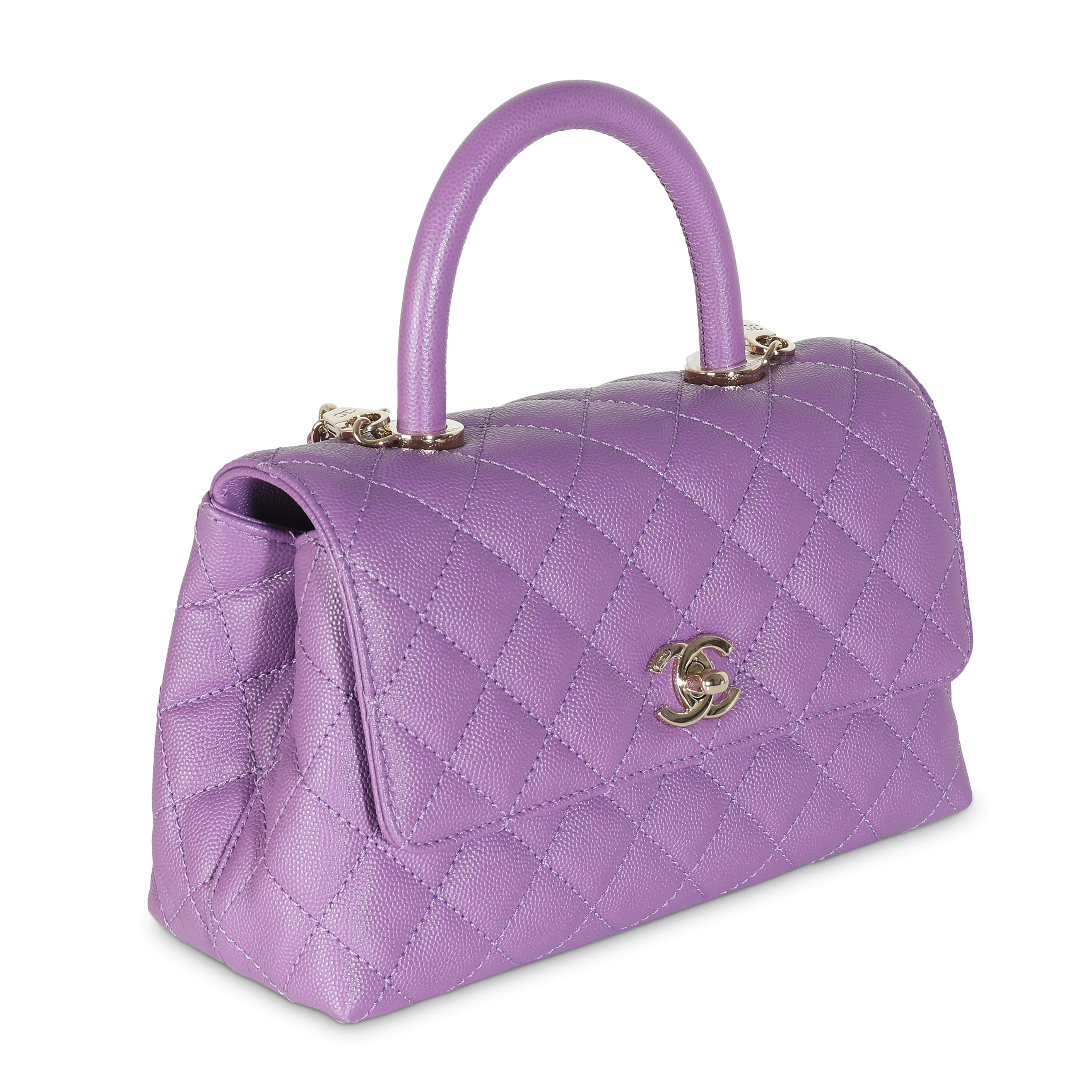 Purple Quilted Caviar Small Coco Top Handle Bag - Image 3