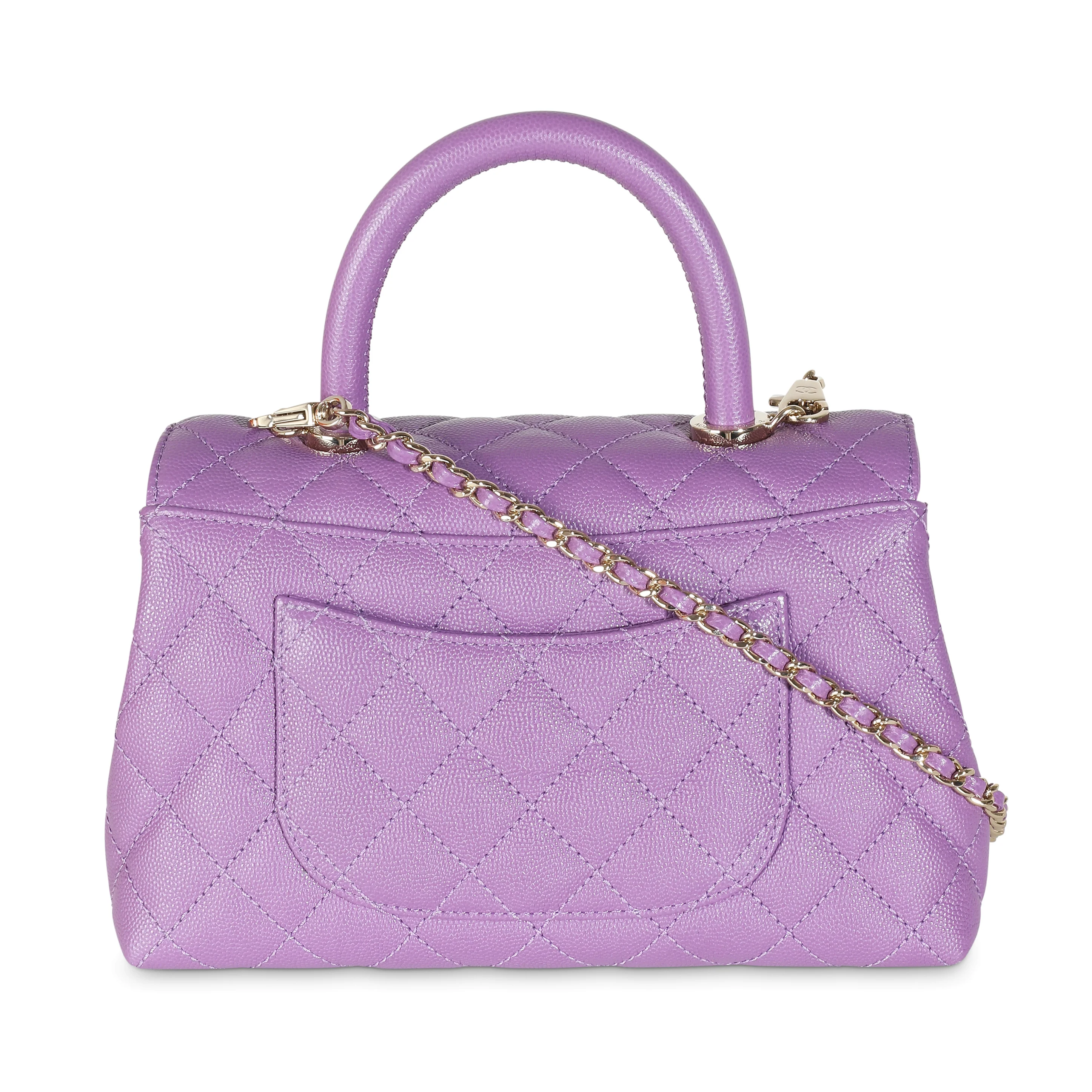 Purple Quilted Caviar Small Coco Top Handle Bag - Image 4