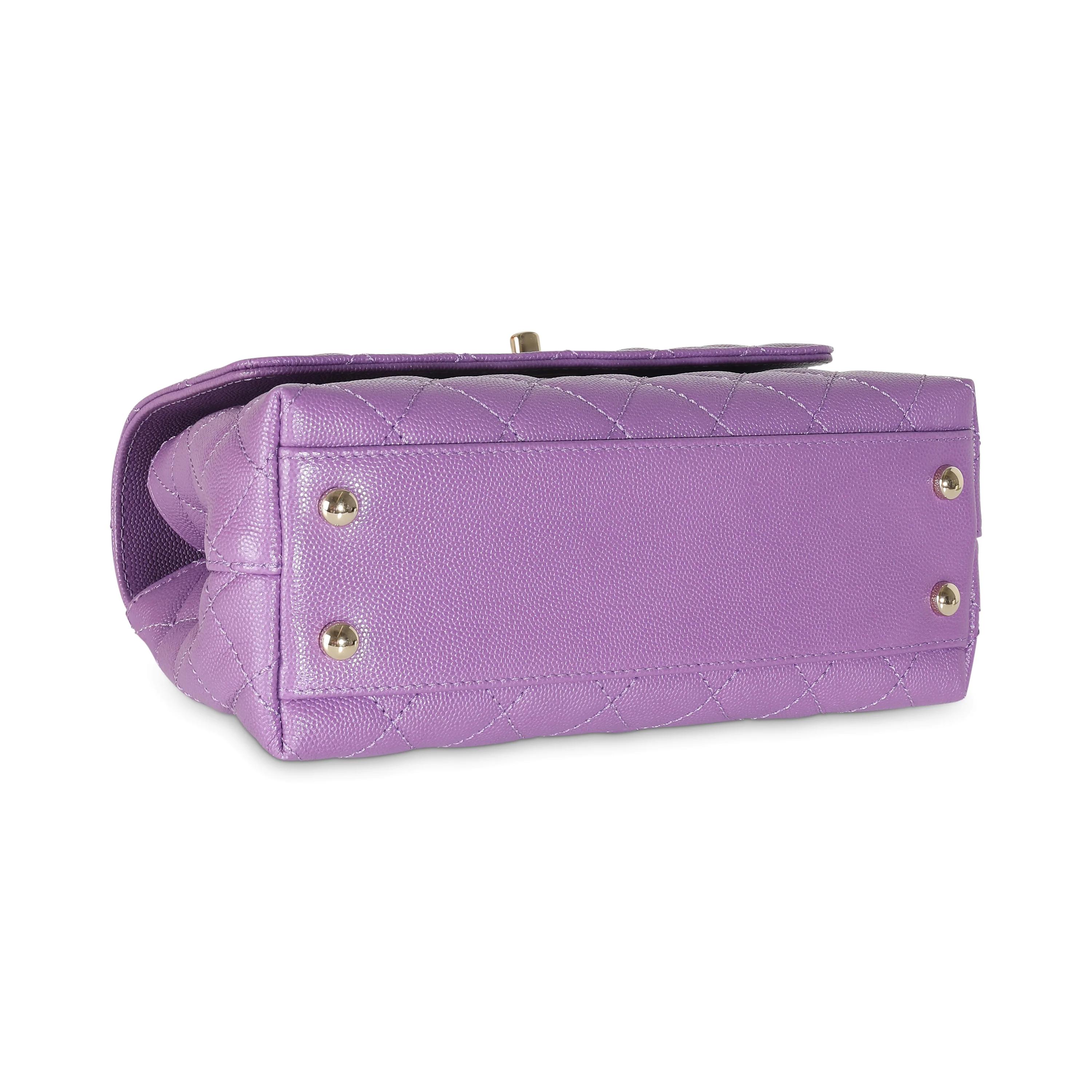 Purple Quilted Caviar Small Coco Top Handle Bag - Image 6