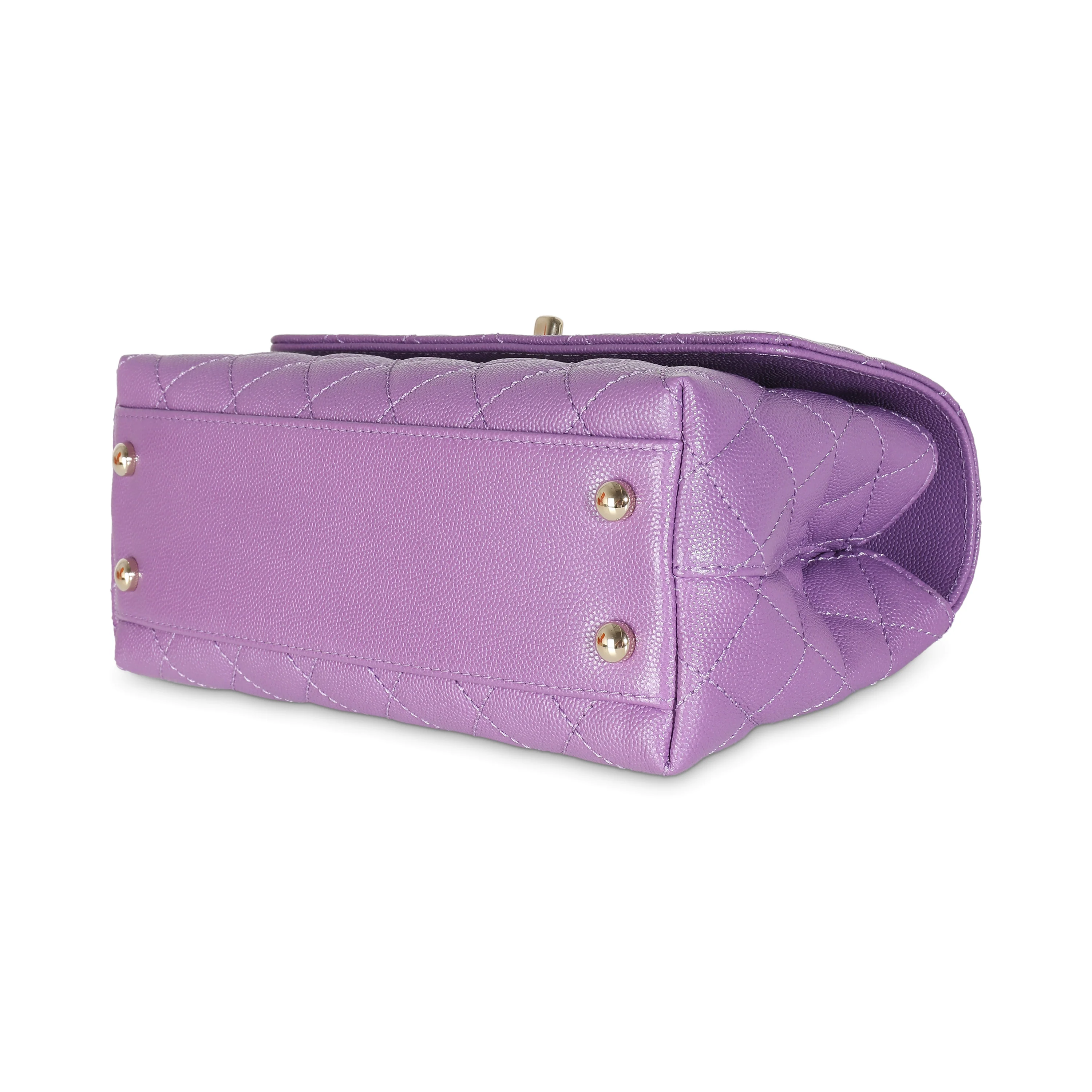 Purple Quilted Caviar Small Coco Top Handle Bag - Image 7