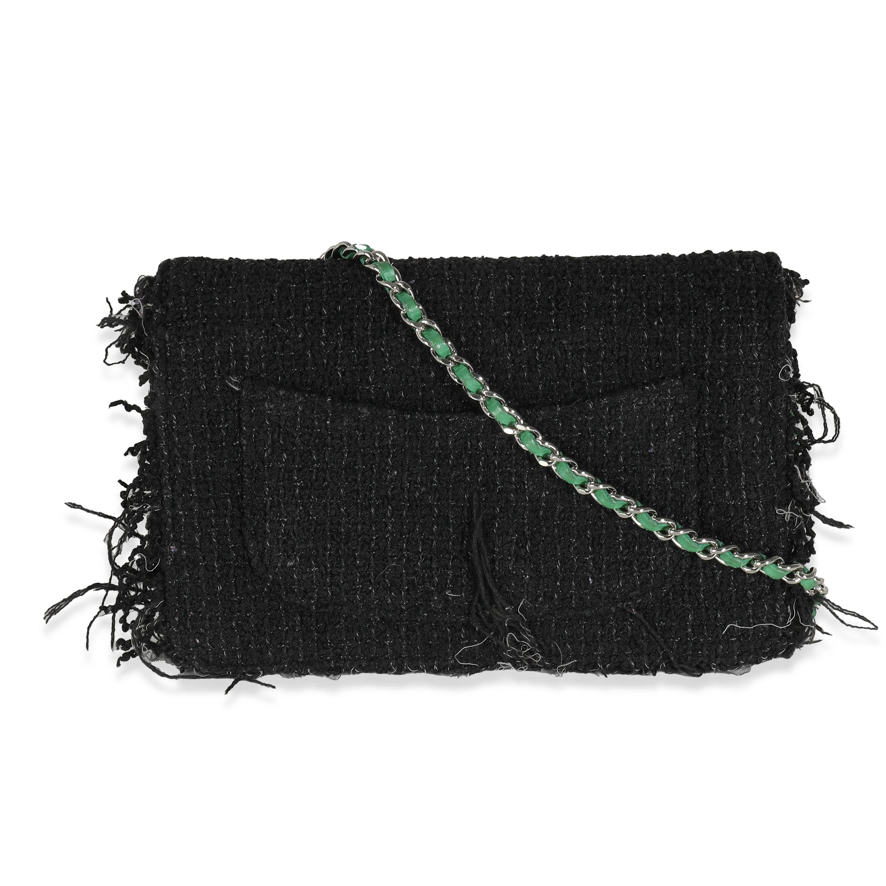 Black Green Frayed Tweed Robot Wallet On Chain - Image 4