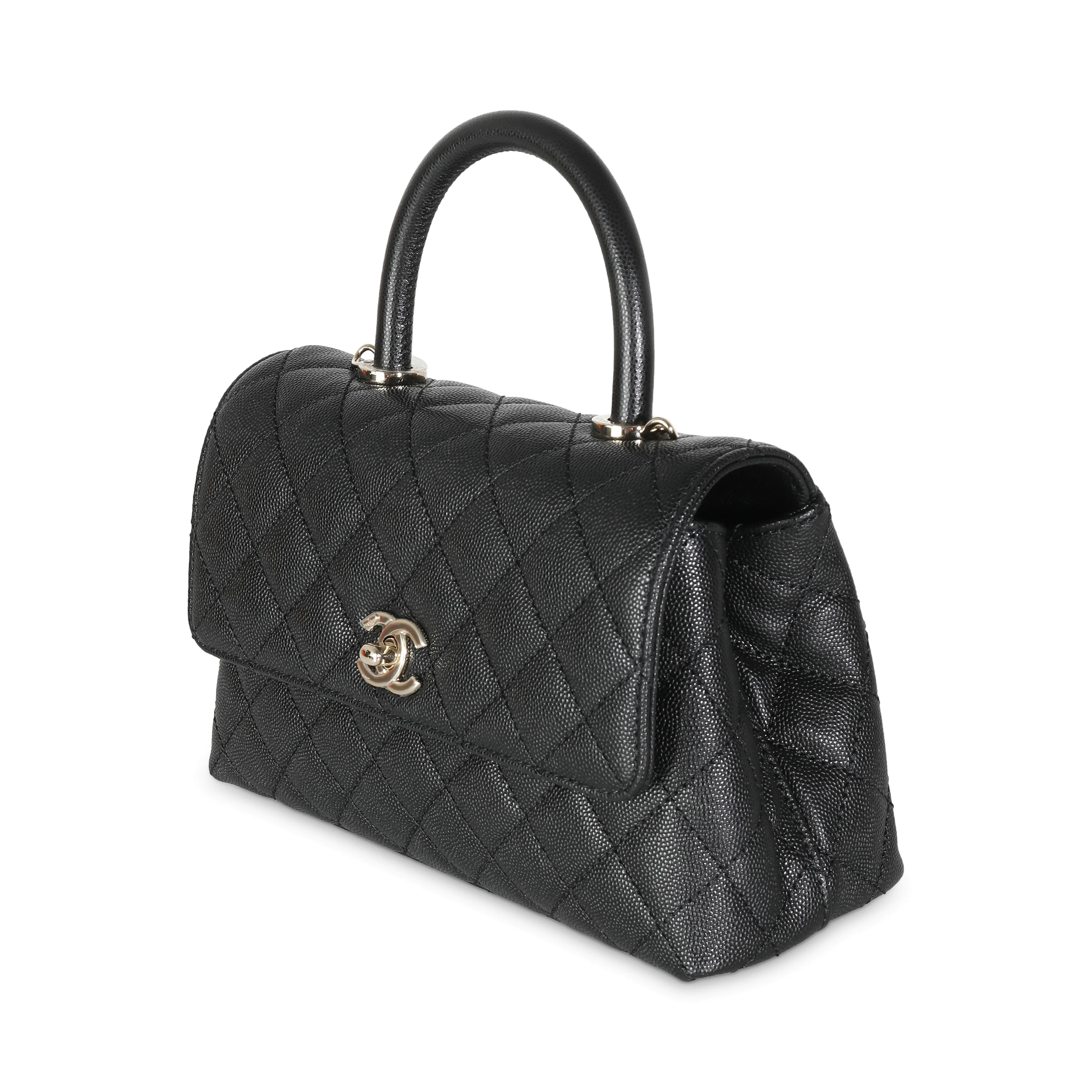 Black Quilted Caviar Mini Coco Top Handle Bag - Image 2
