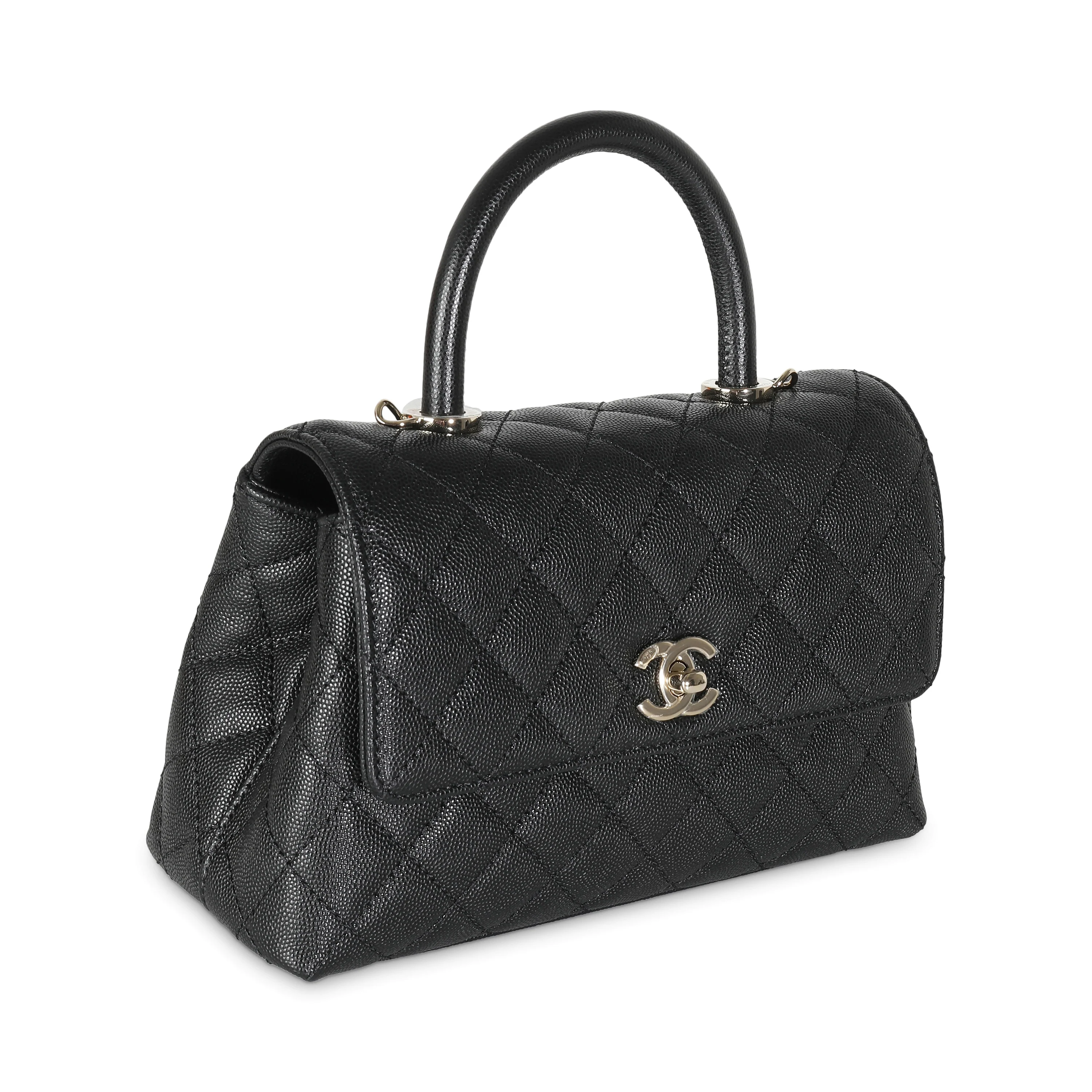 Black Quilted Caviar Mini Coco Top Handle Bag - Image 3