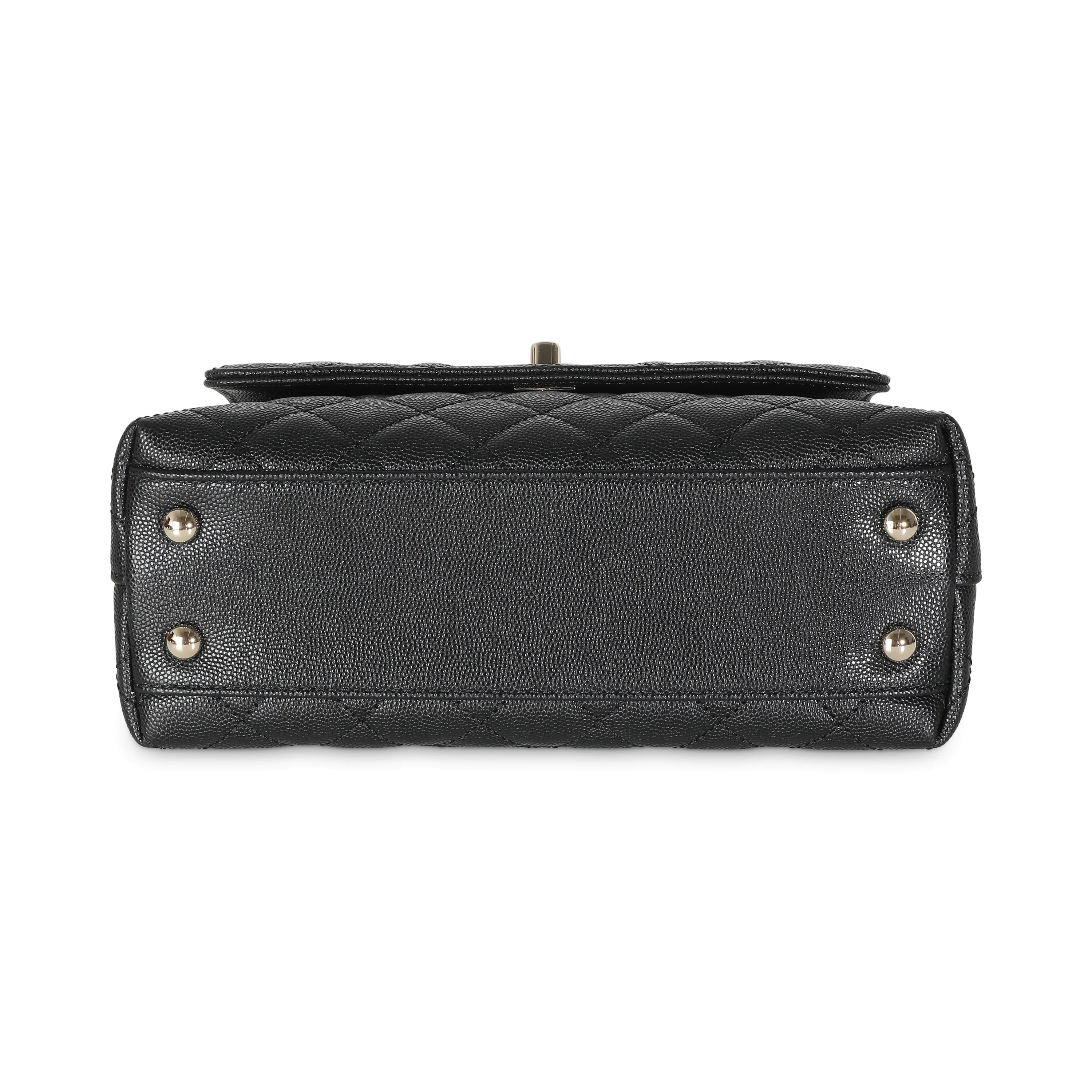 Black Quilted Caviar Mini Coco Top Handle Bag - Image 5