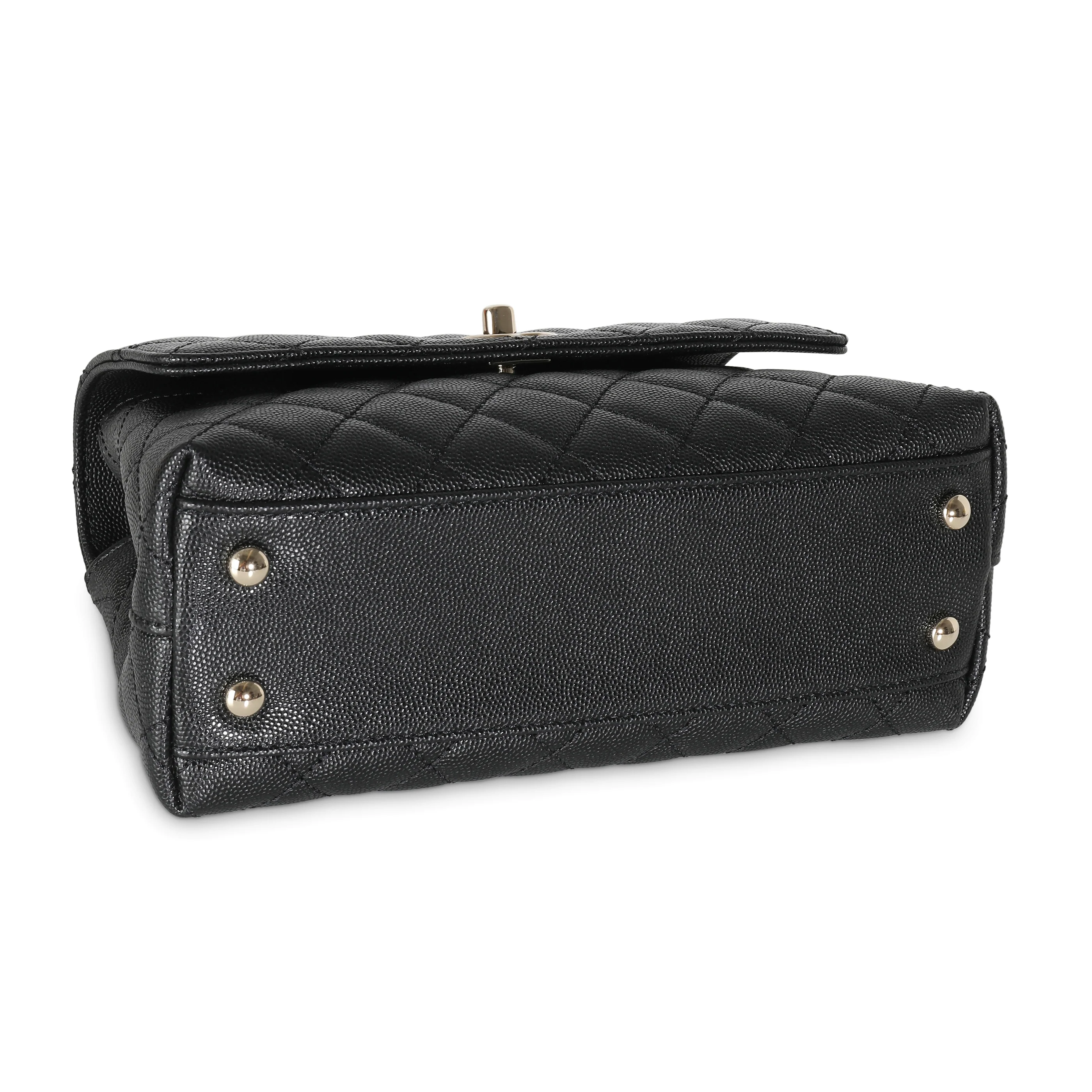 Black Quilted Caviar Mini Coco Top Handle Bag - Image 6
