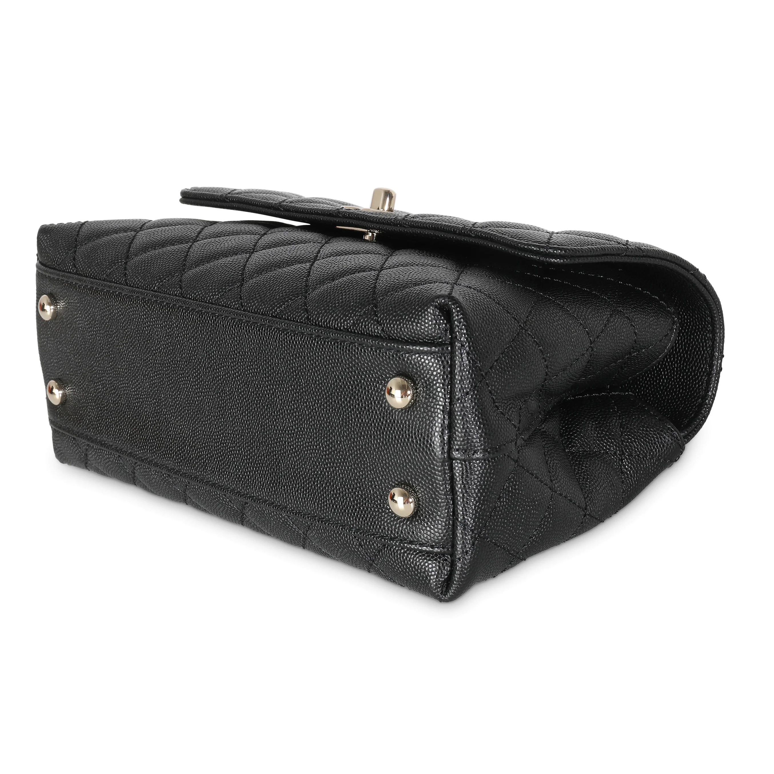 Black Quilted Caviar Mini Coco Top Handle Bag - Image 7