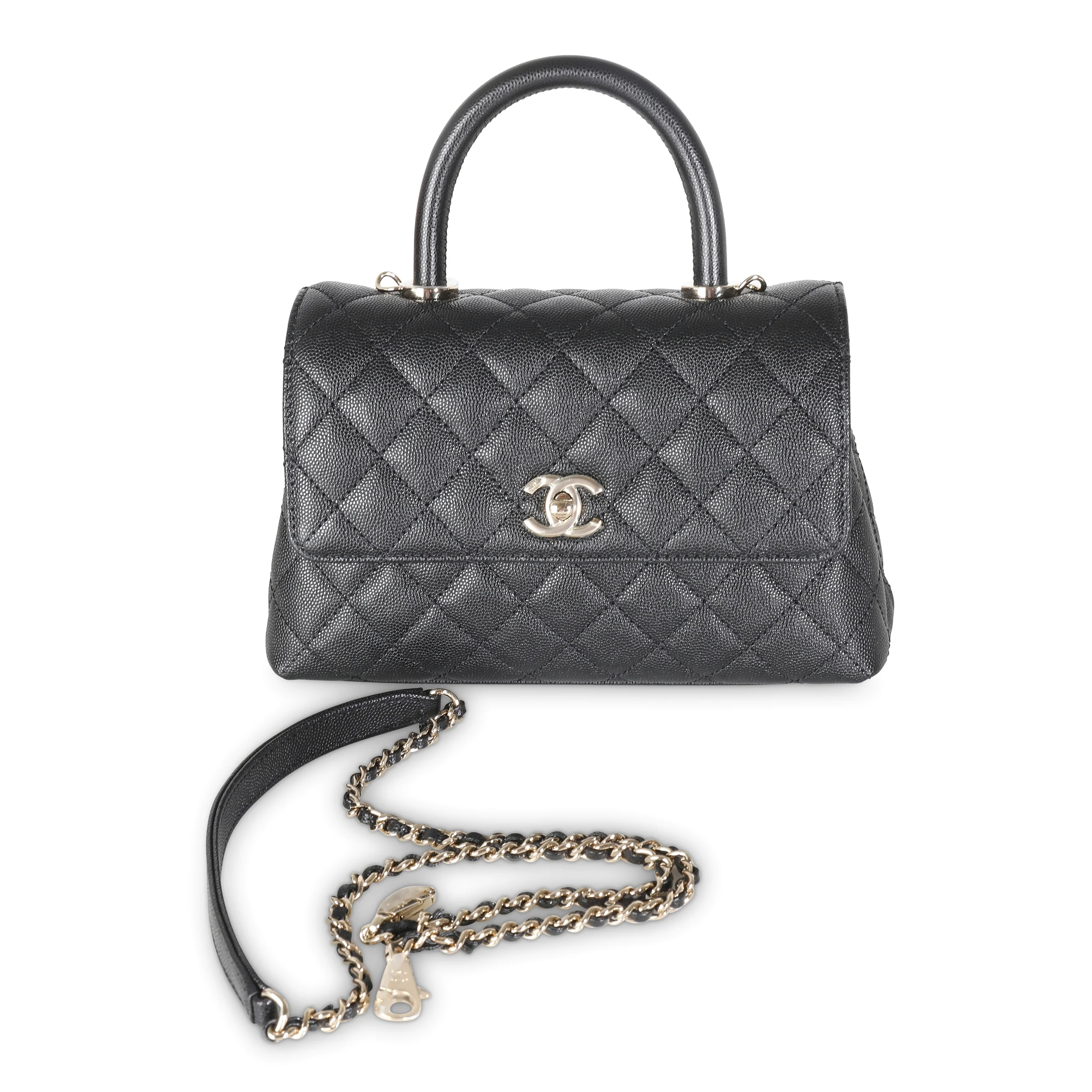 Black Quilted Caviar Mini Coco Top Handle Bag - Image 9