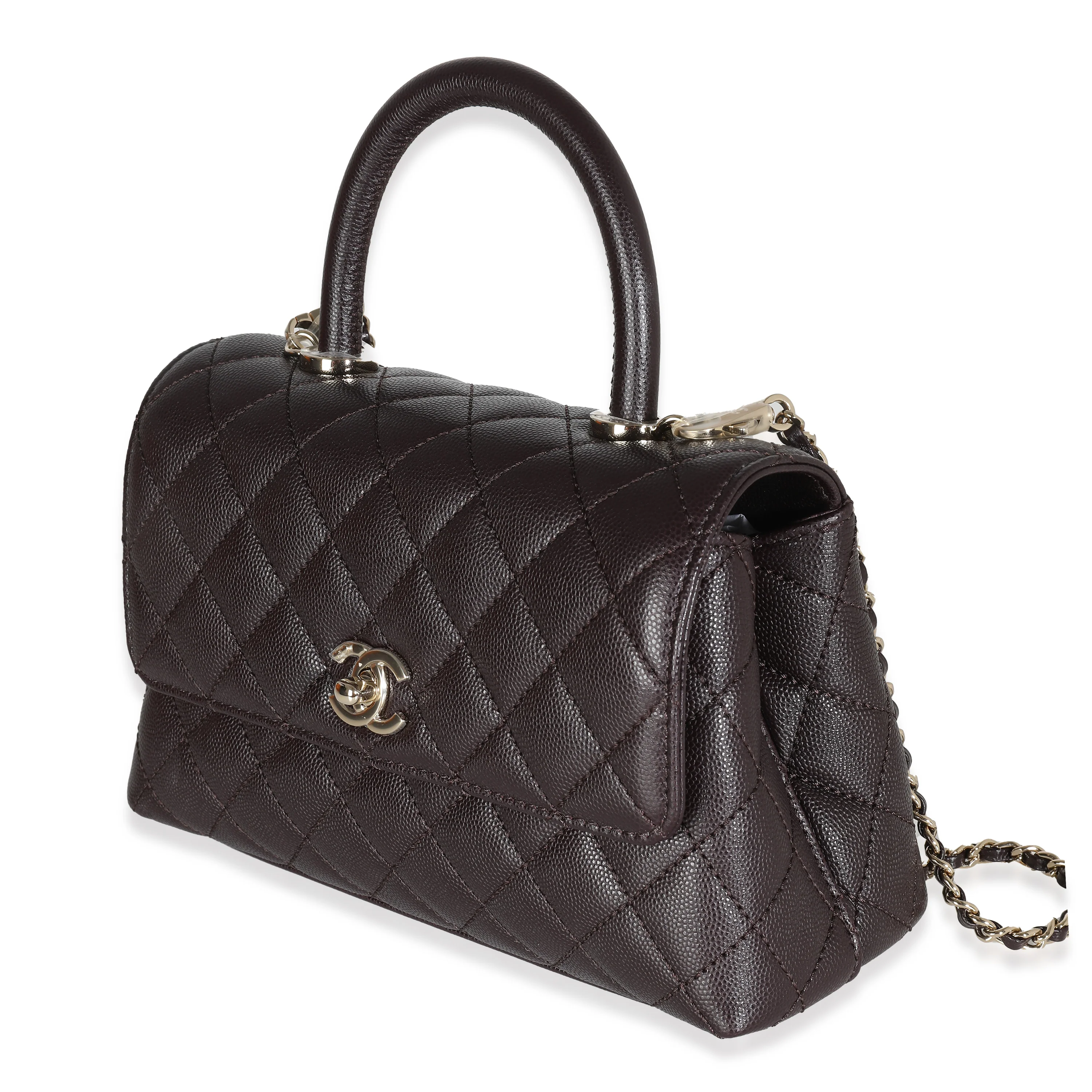 Dark Brown Quilted Caviar Small Coco Top Handle Bag - Image 2