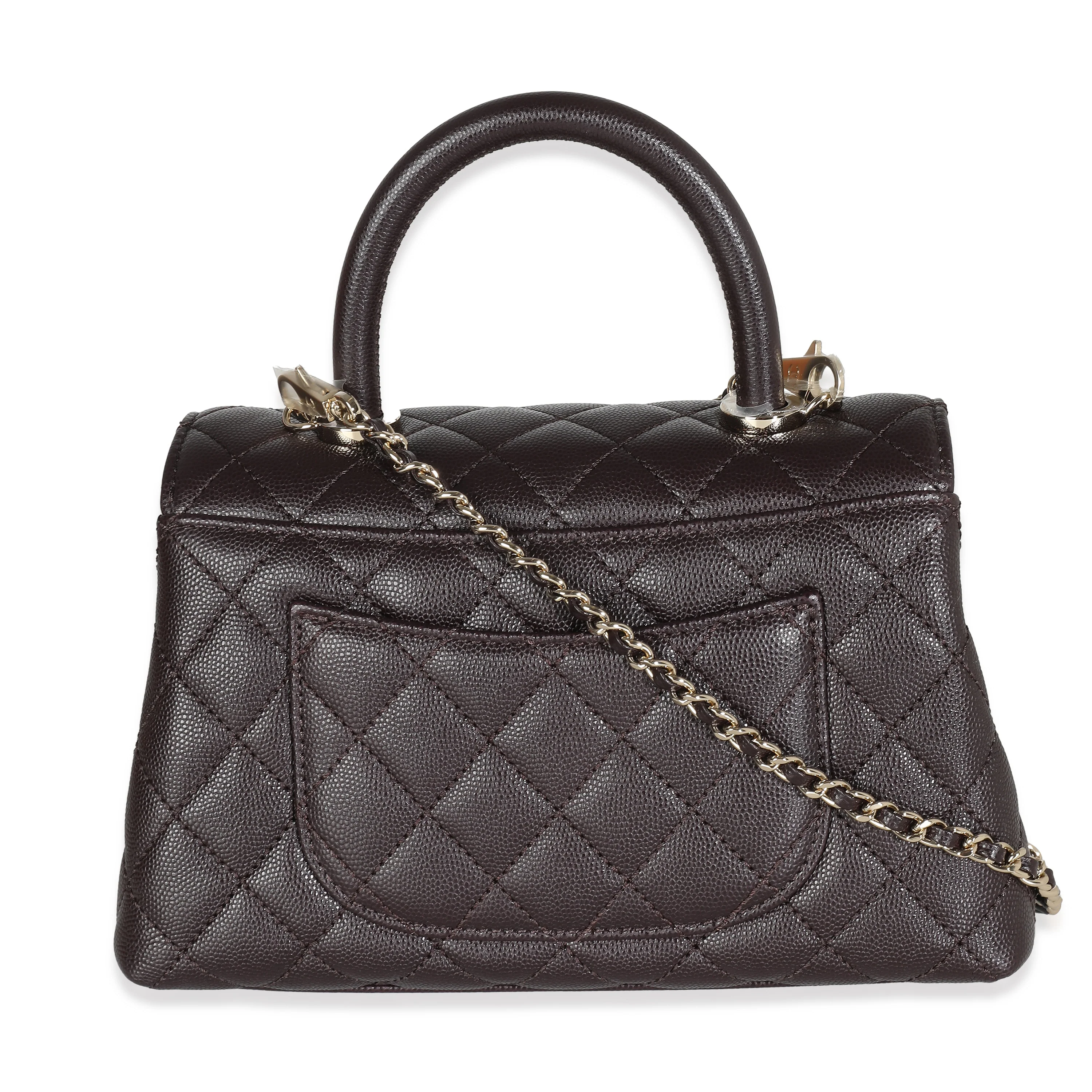 Dark Brown Quilted Caviar Small Coco Top Handle Bag - Image 4