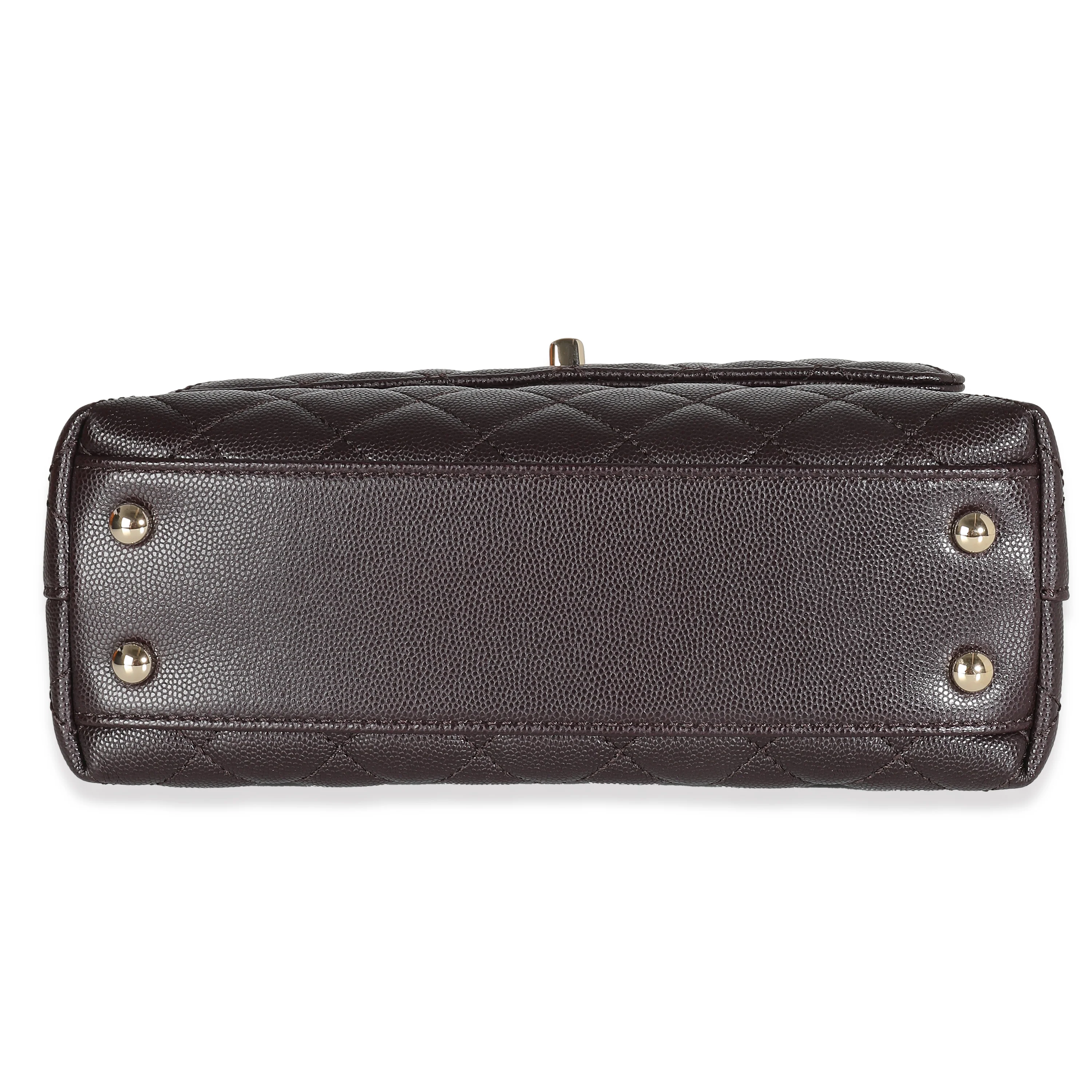 Dark Brown Quilted Caviar Small Coco Top Handle Bag - Image 5