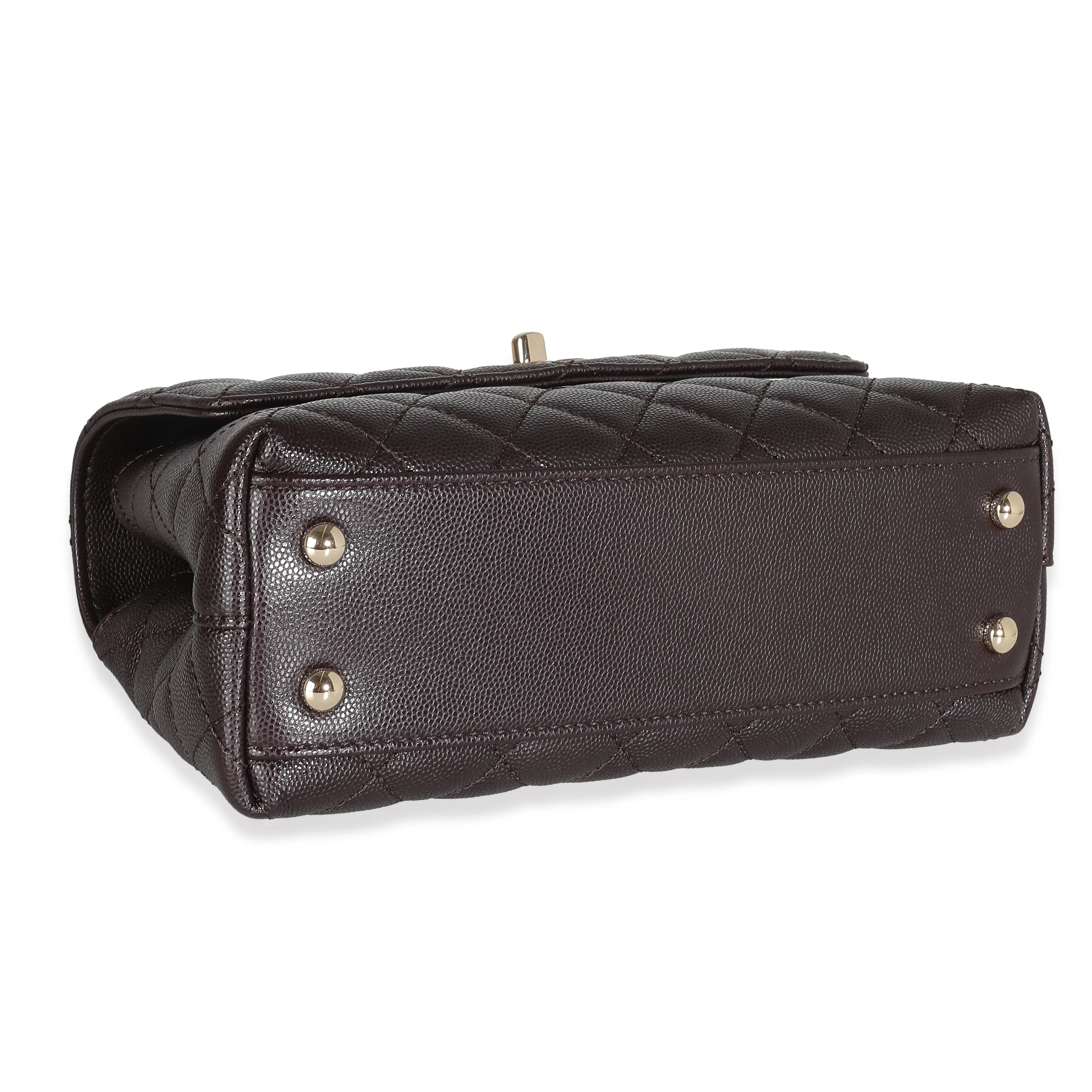 Dark Brown Quilted Caviar Small Coco Top Handle Bag - Image 6