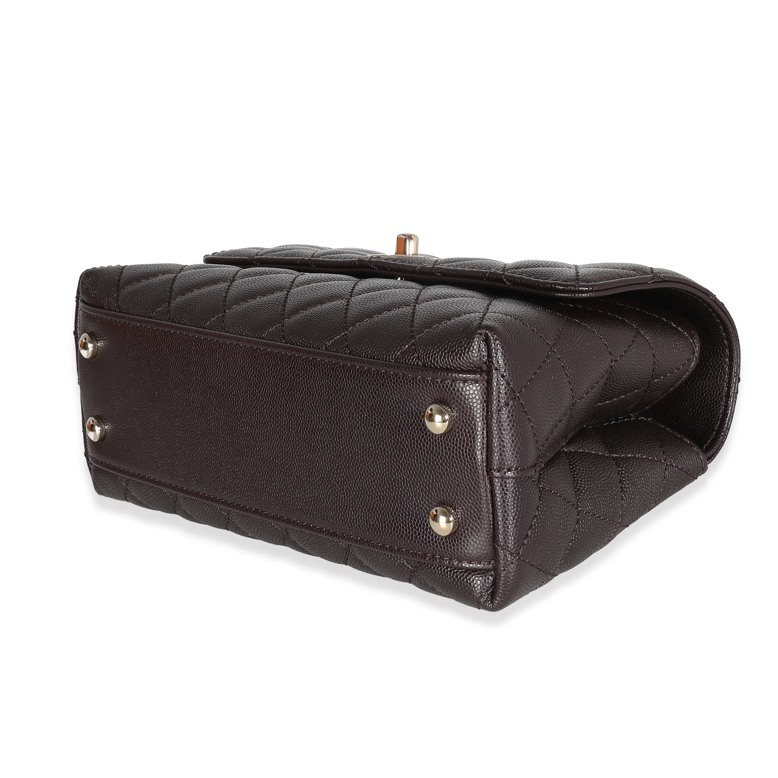 Dark Brown Quilted Caviar Small Coco Top Handle Bag - Image 7