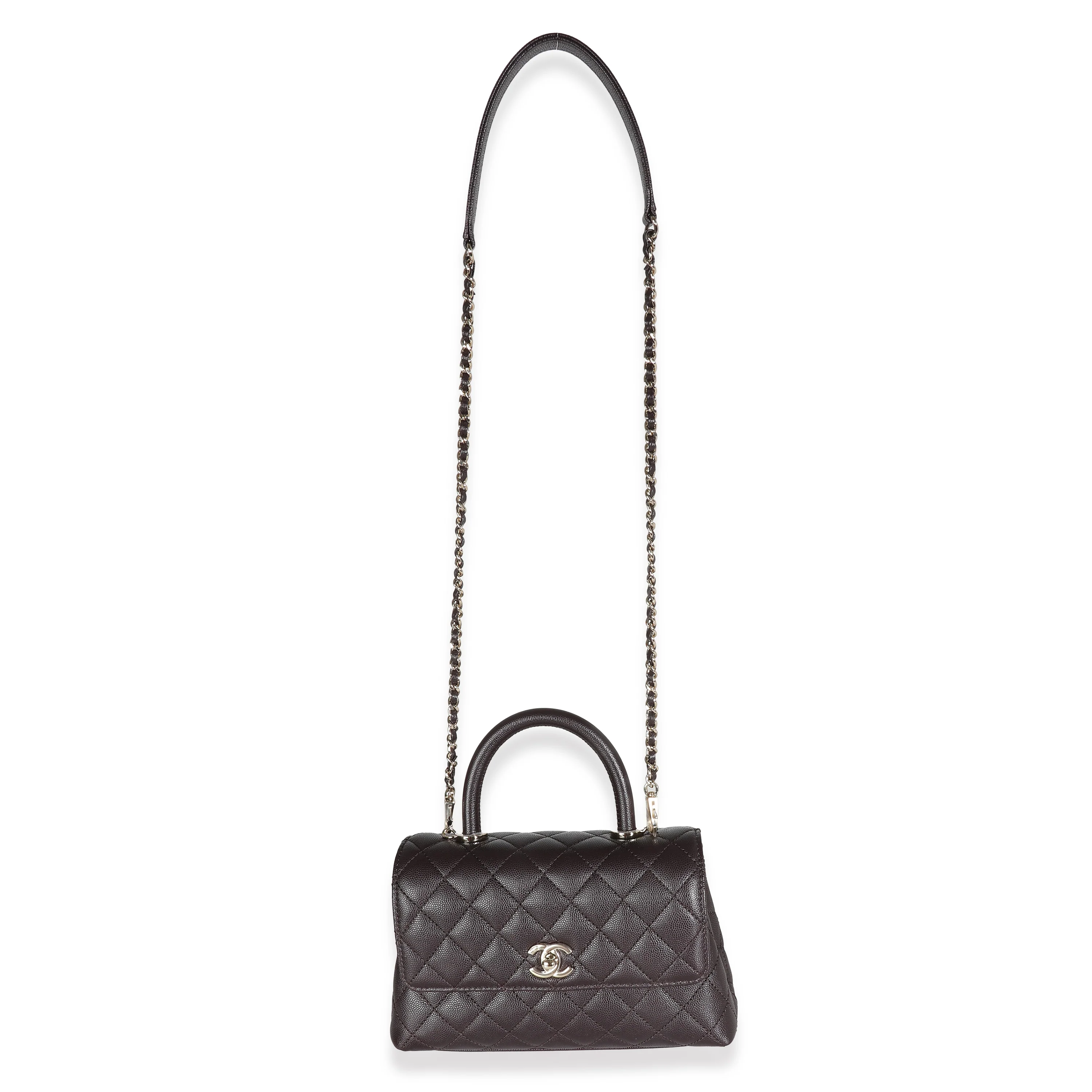 Dark Brown Quilted Caviar Small Coco Top Handle Bag - Image 8
