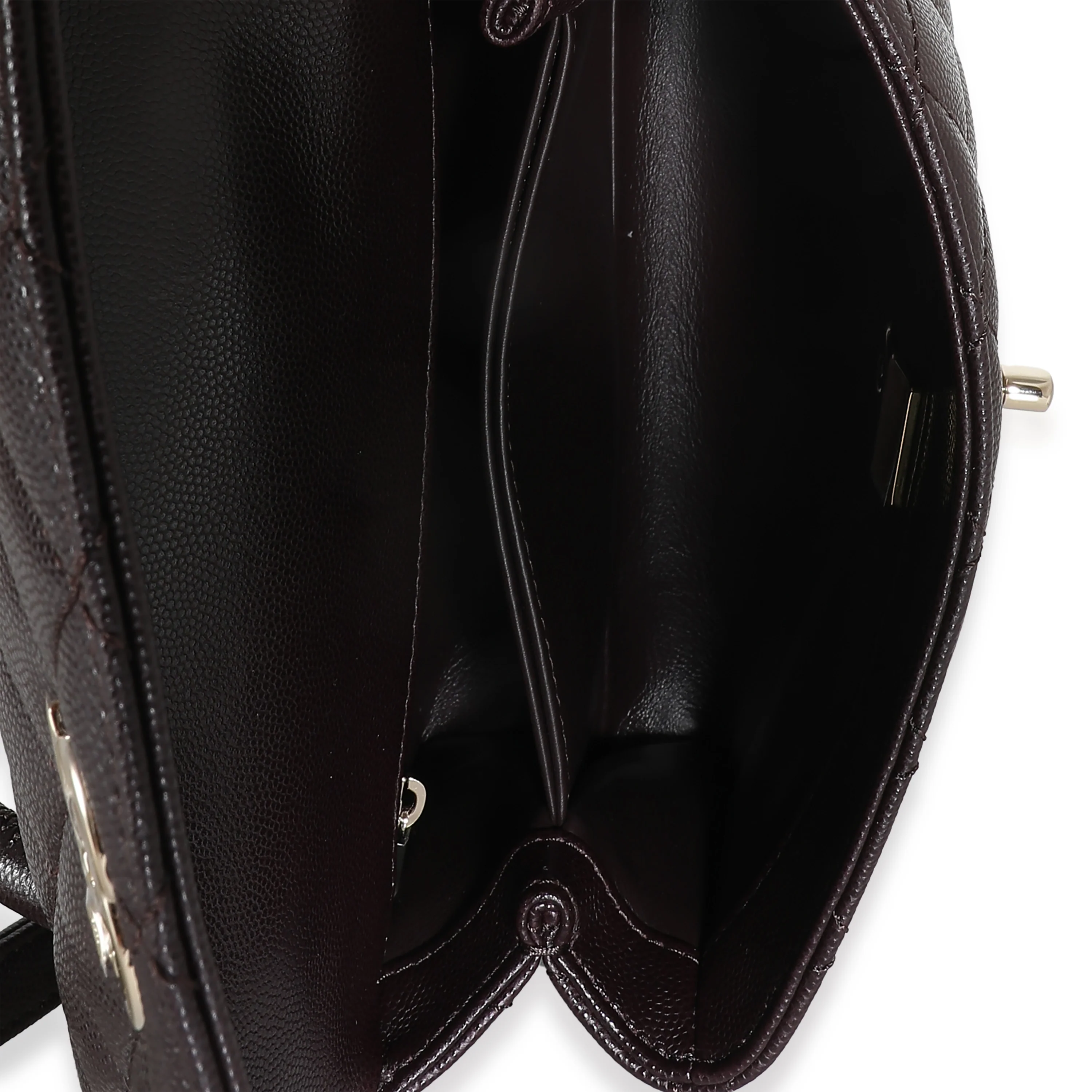 Dark Brown Quilted Caviar Small Coco Top Handle Bag - Image 9