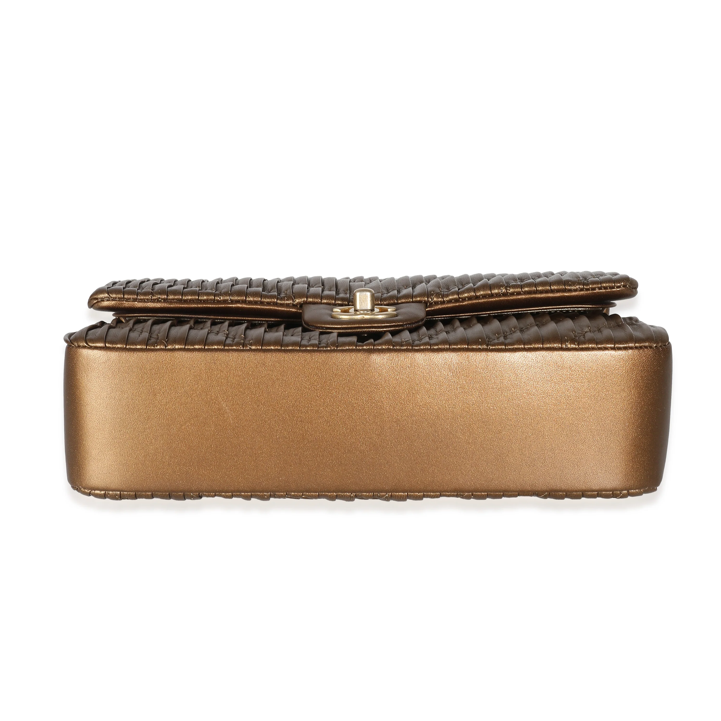 18C Bronze Chevron Pleated Calfskin Medium Classic Double Flap Bag - Image 5