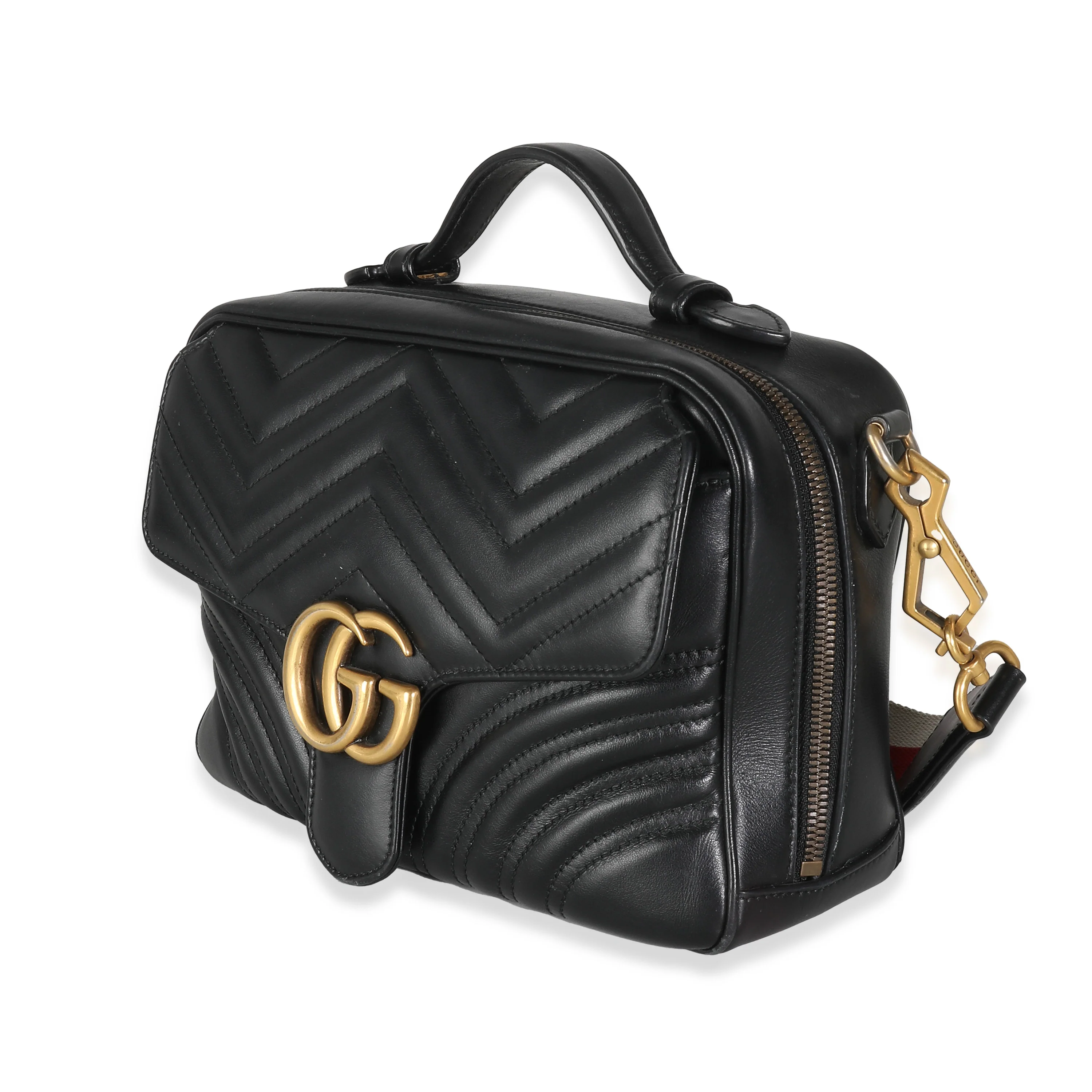 Black Calfskin Matelasse Sylvie Web Small GG Marmont Top Handle Bag - Image 2