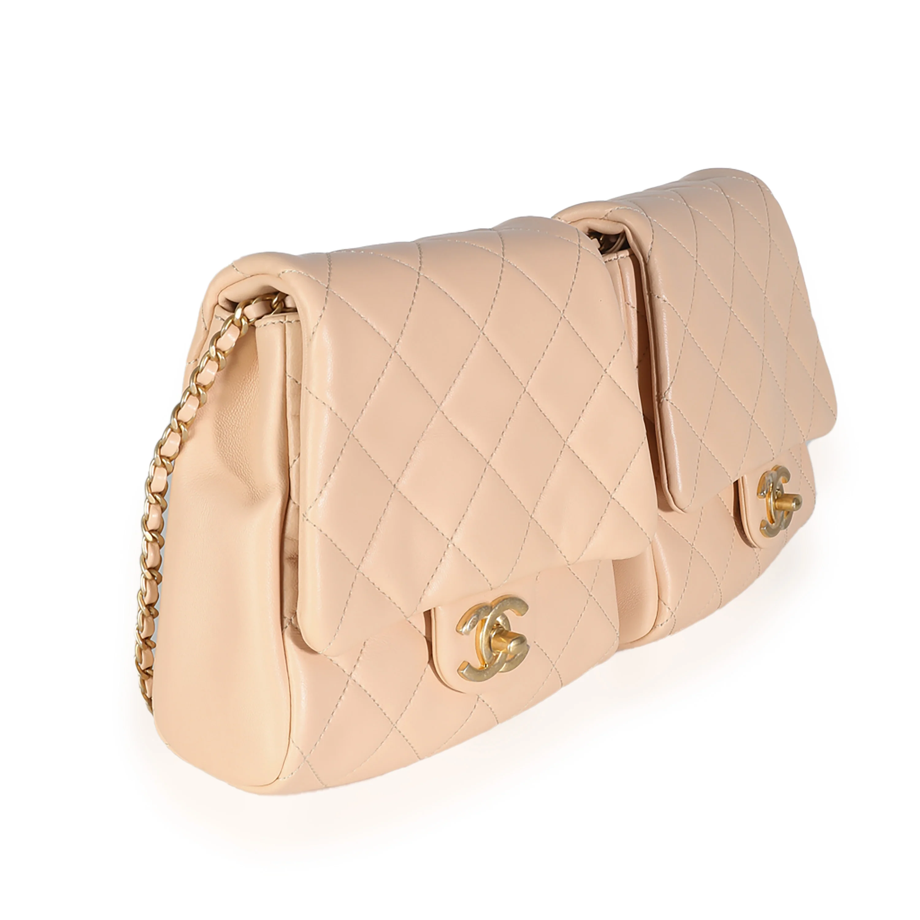 19S Beige Quilted Lambskin Side Packs - Image 3