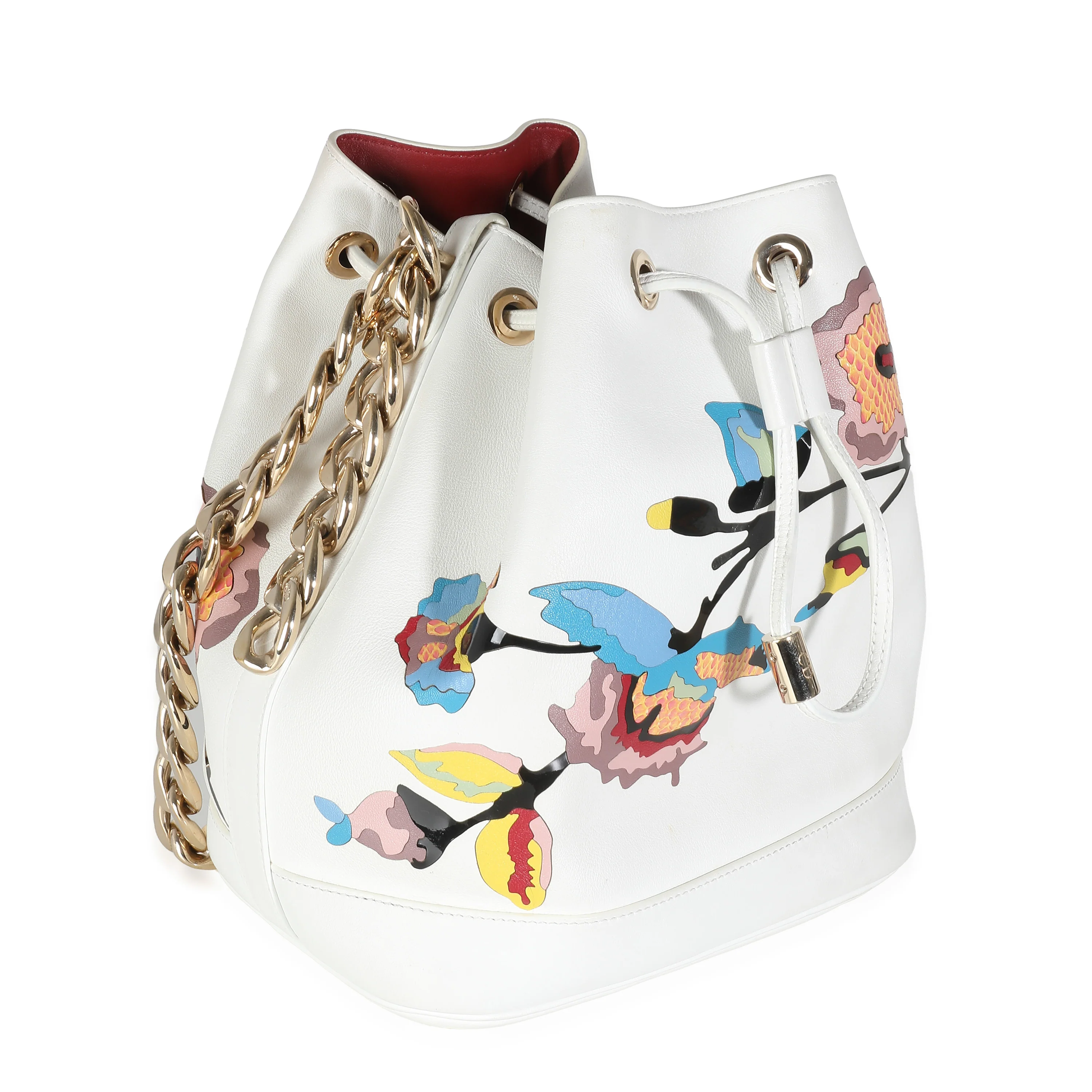White Calfskin Multicolor Python Appliqué Paradise Bubble Bucket - Image 3