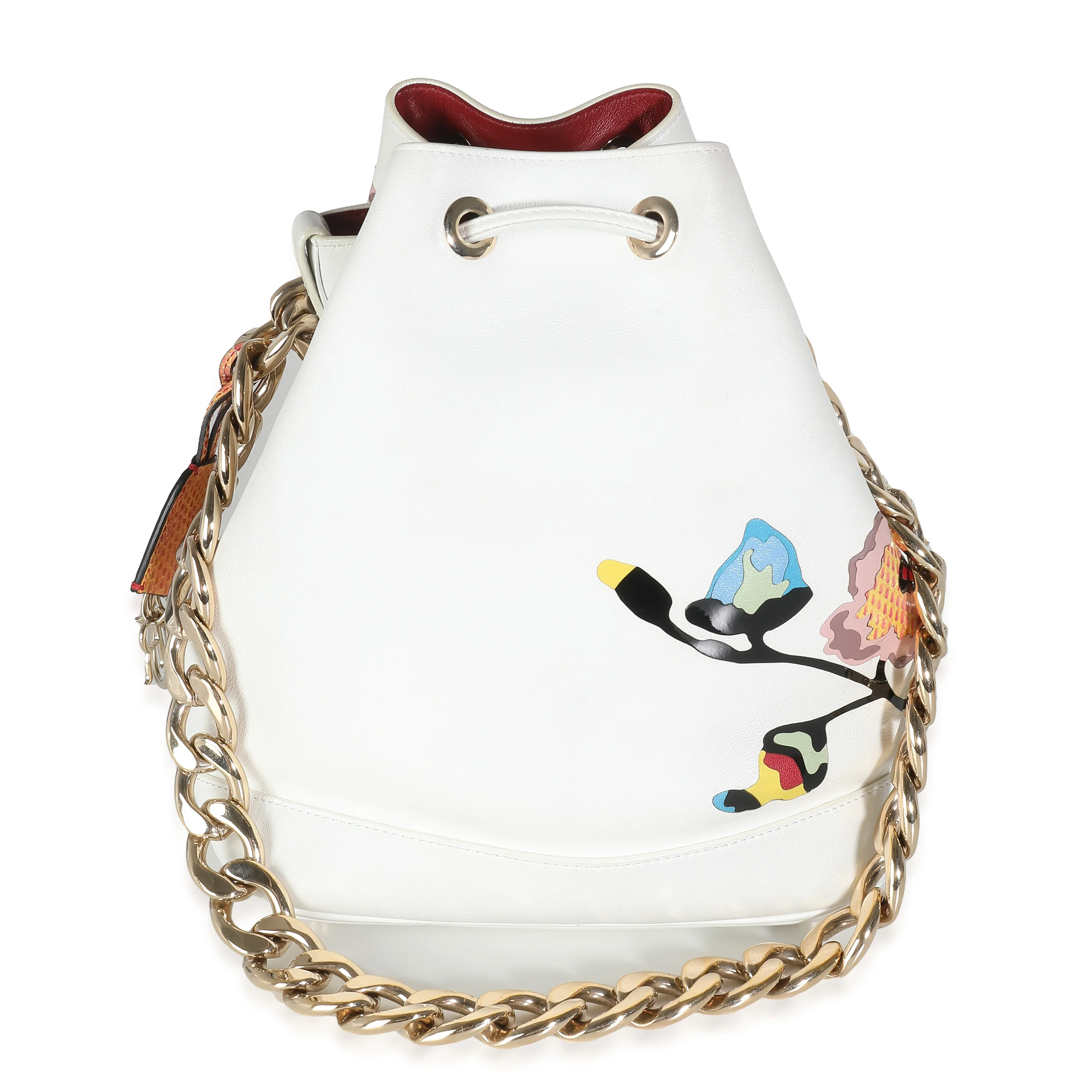 White Calfskin Multicolor Python Appliqué Paradise Bubble Bucket - Image 4