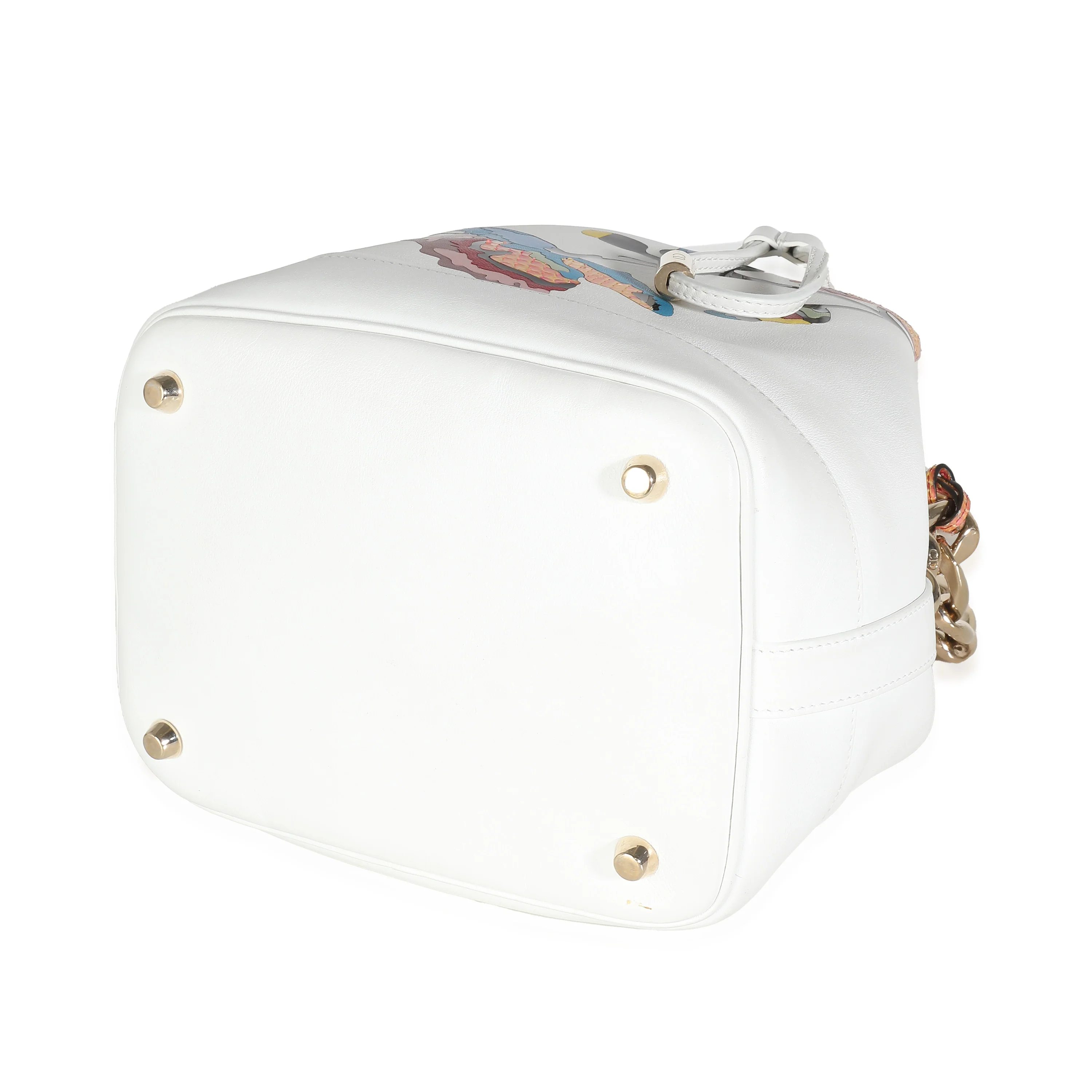 White Calfskin Multicolor Python Appliqué Paradise Bubble Bucket - Image 7