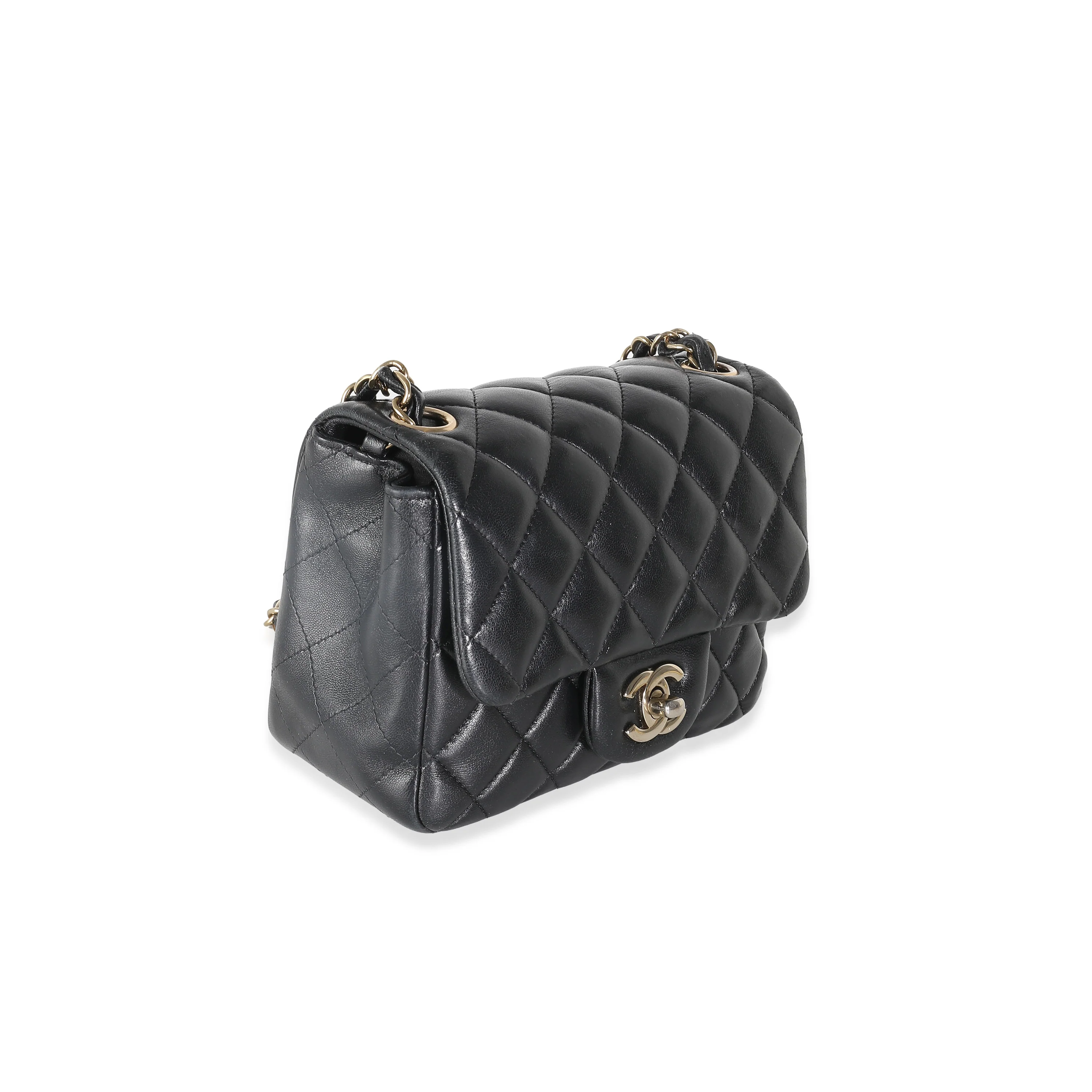 Black Quilted Lambskin Mini Square Flap Bag - Image 3