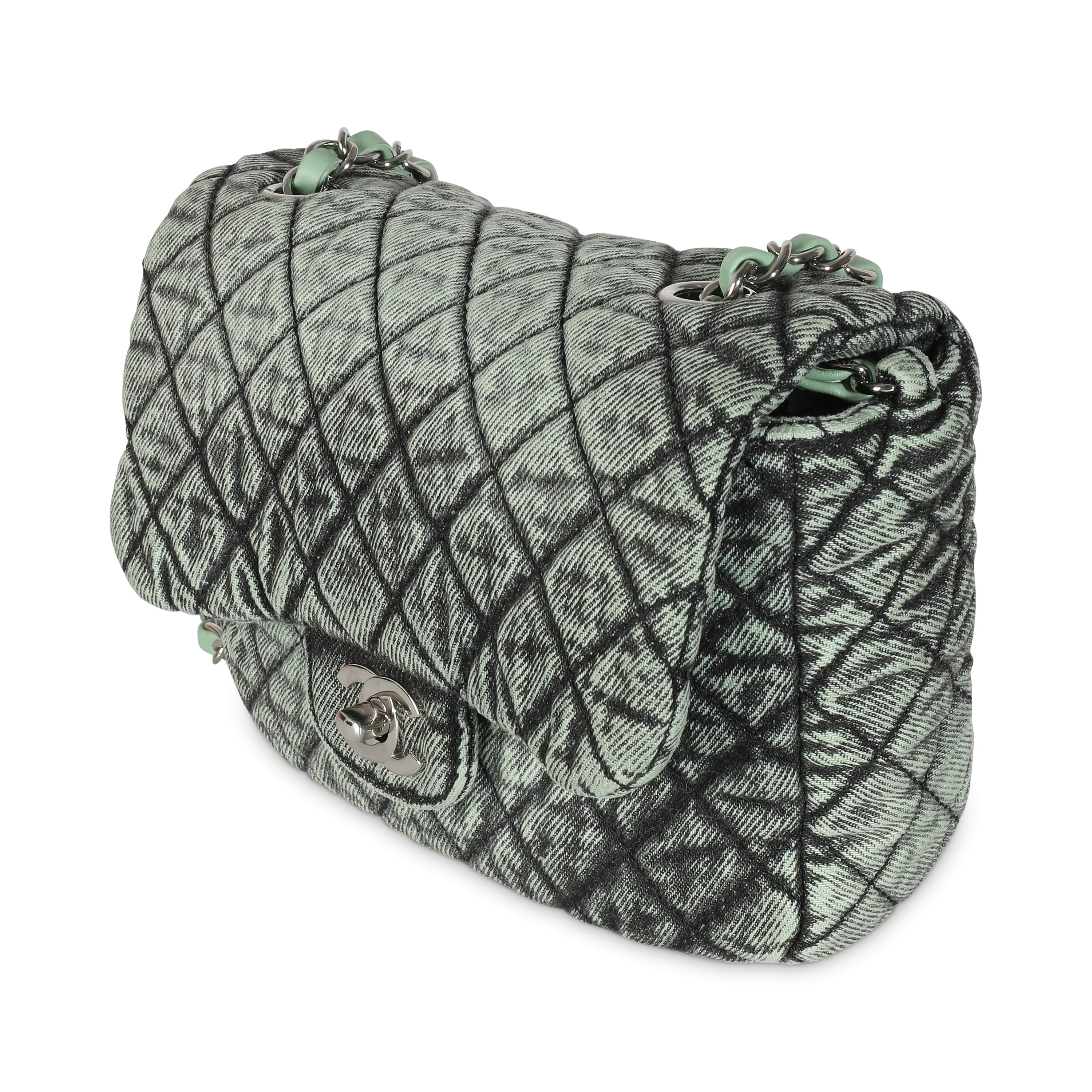 20C Green Quilted Denim Denimpression Mini Flap Bag - Image 2