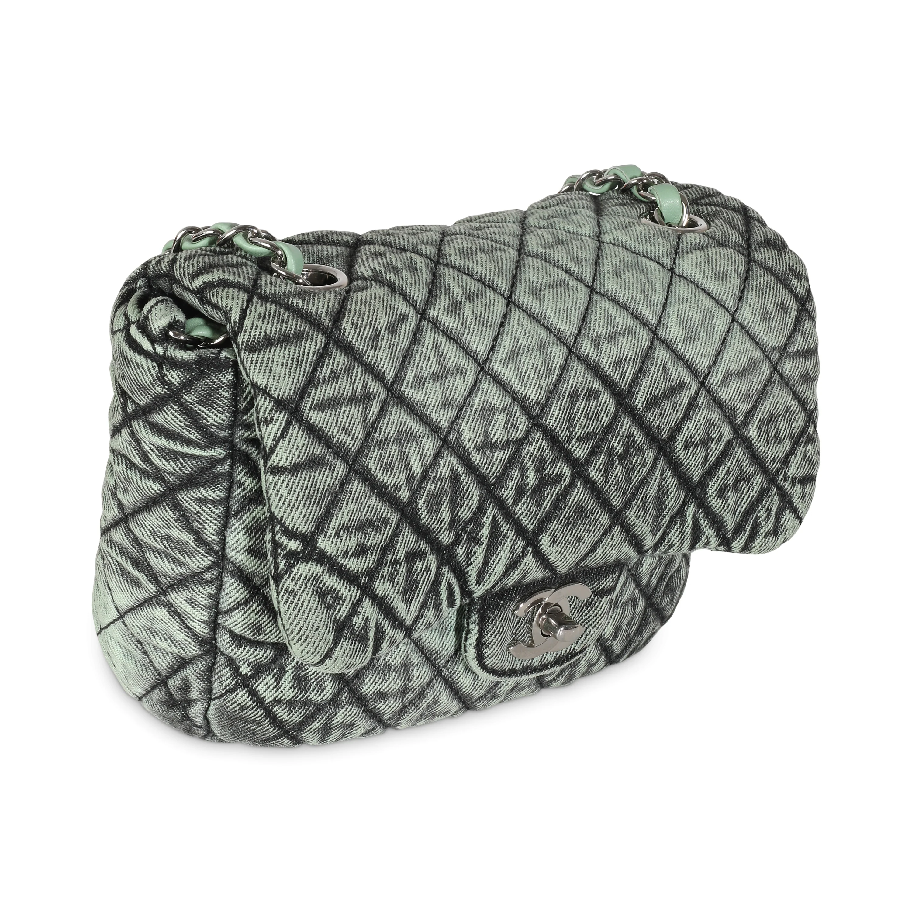 20C Green Quilted Denim Denimpression Mini Flap Bag - Image 3