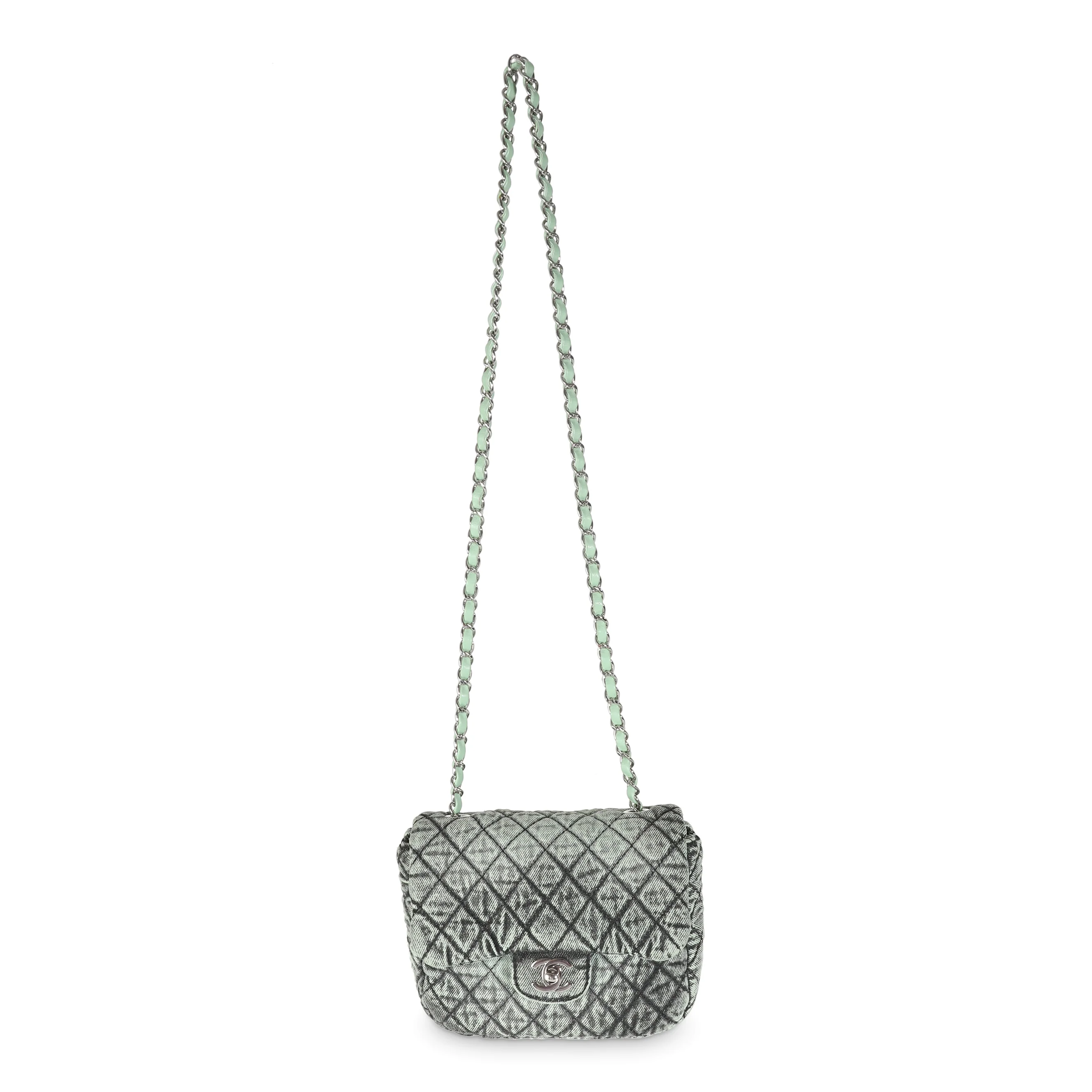 20C Green Quilted Denim Denimpression Mini Flap Bag - Image 8
