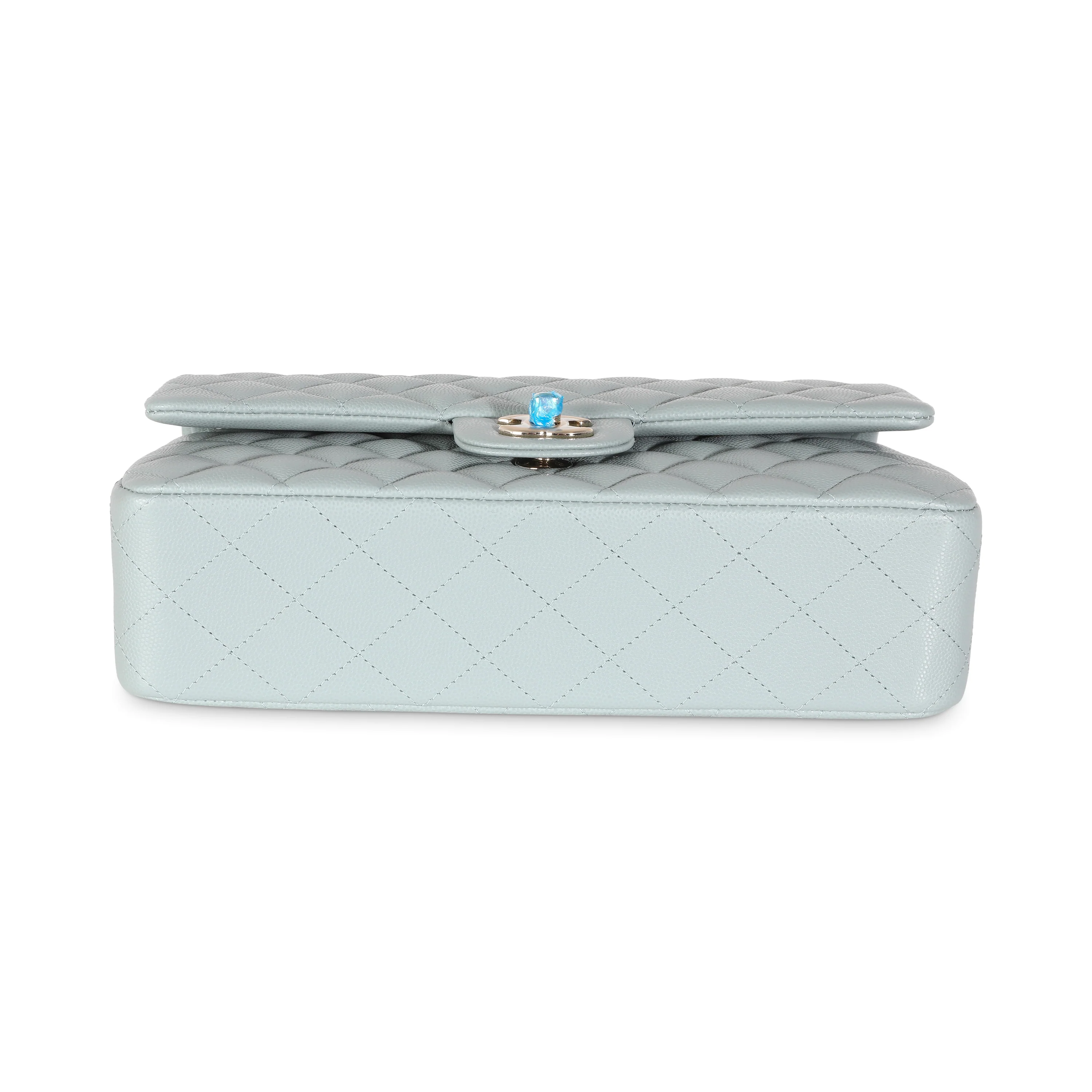 Light Blue Quilted Caviar Medium Classic Double Flap Bag - Image 5
