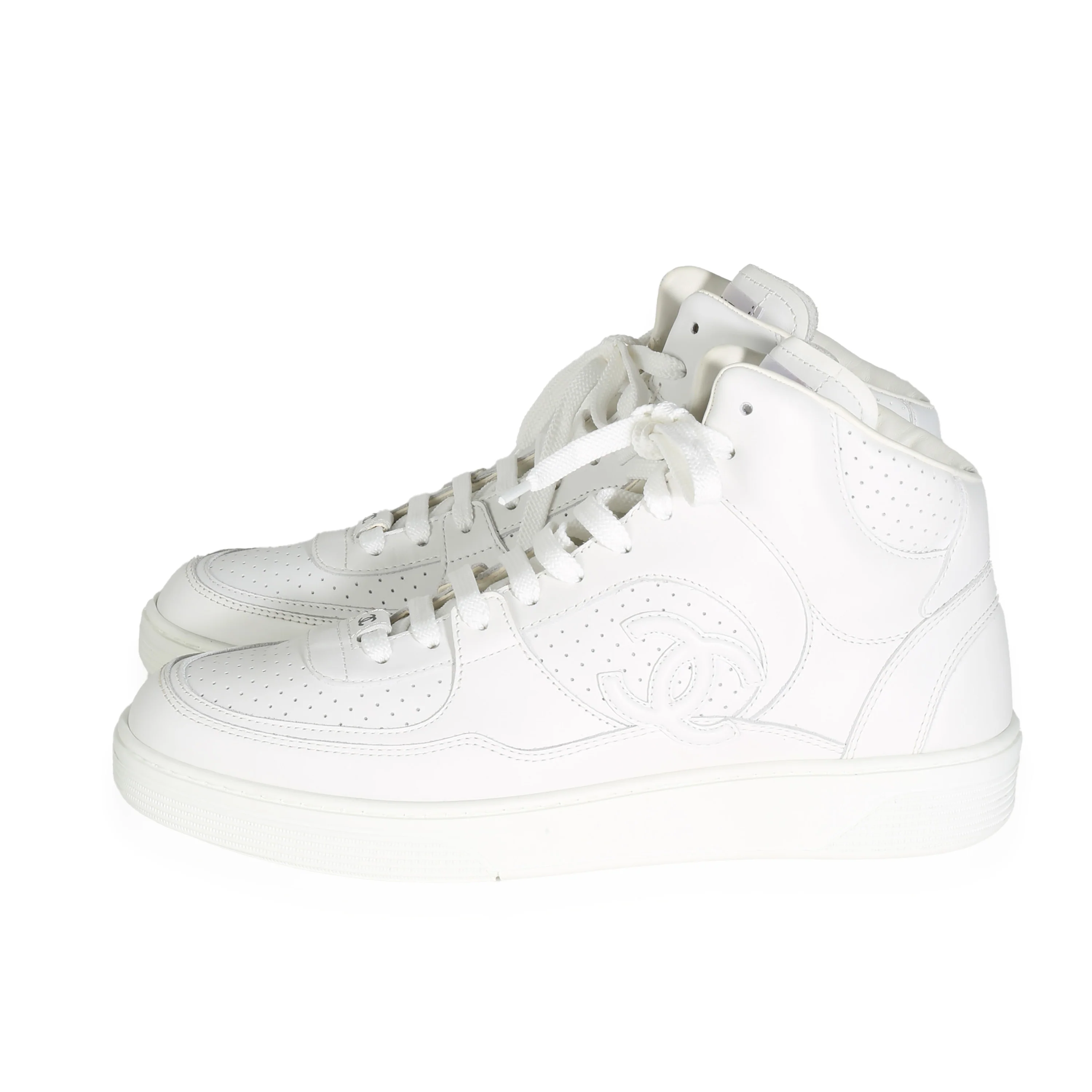 White Perforated Calfskin CC High Top Sneaker 42