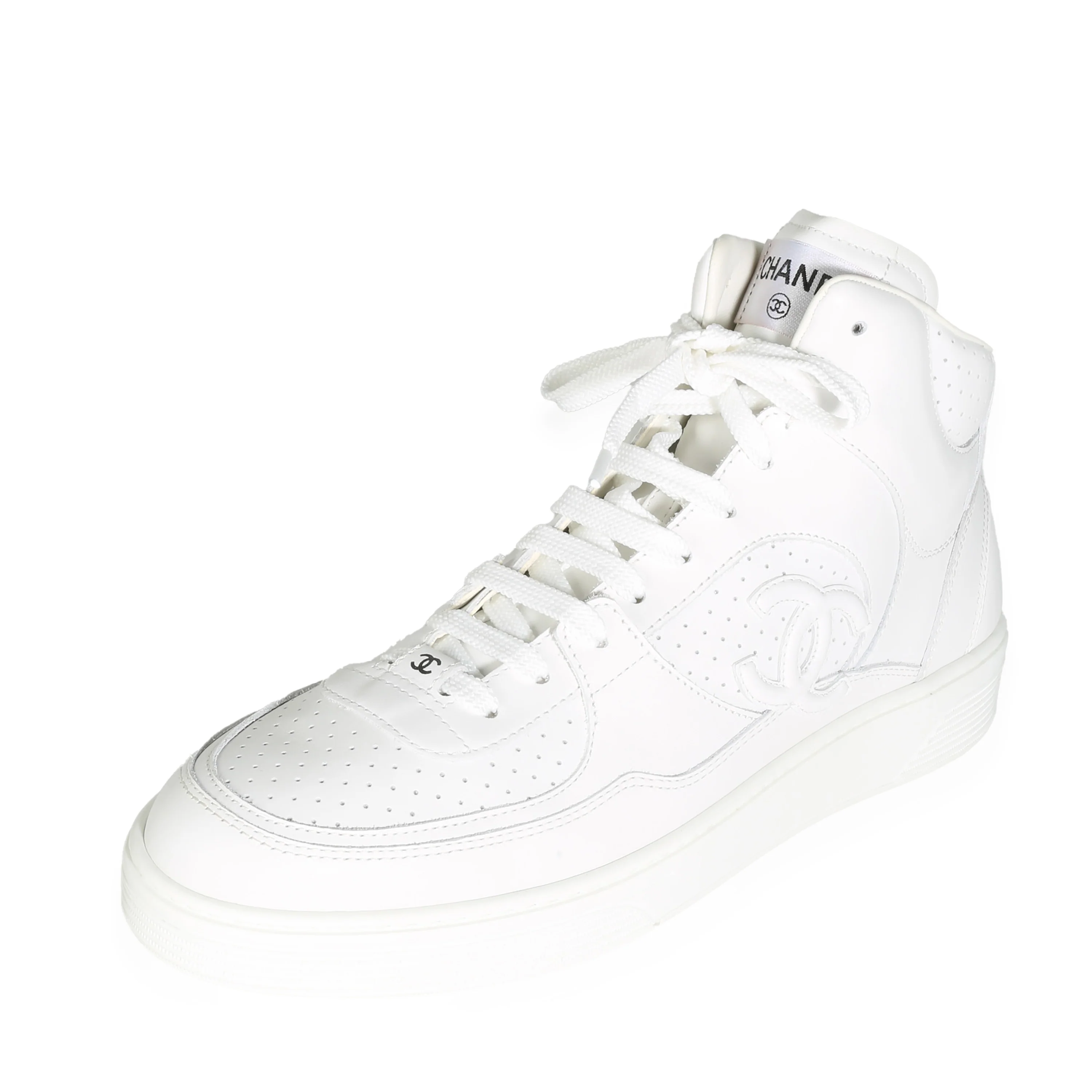 White Perforated Calfskin CC High Top Sneaker 42 - Image 6