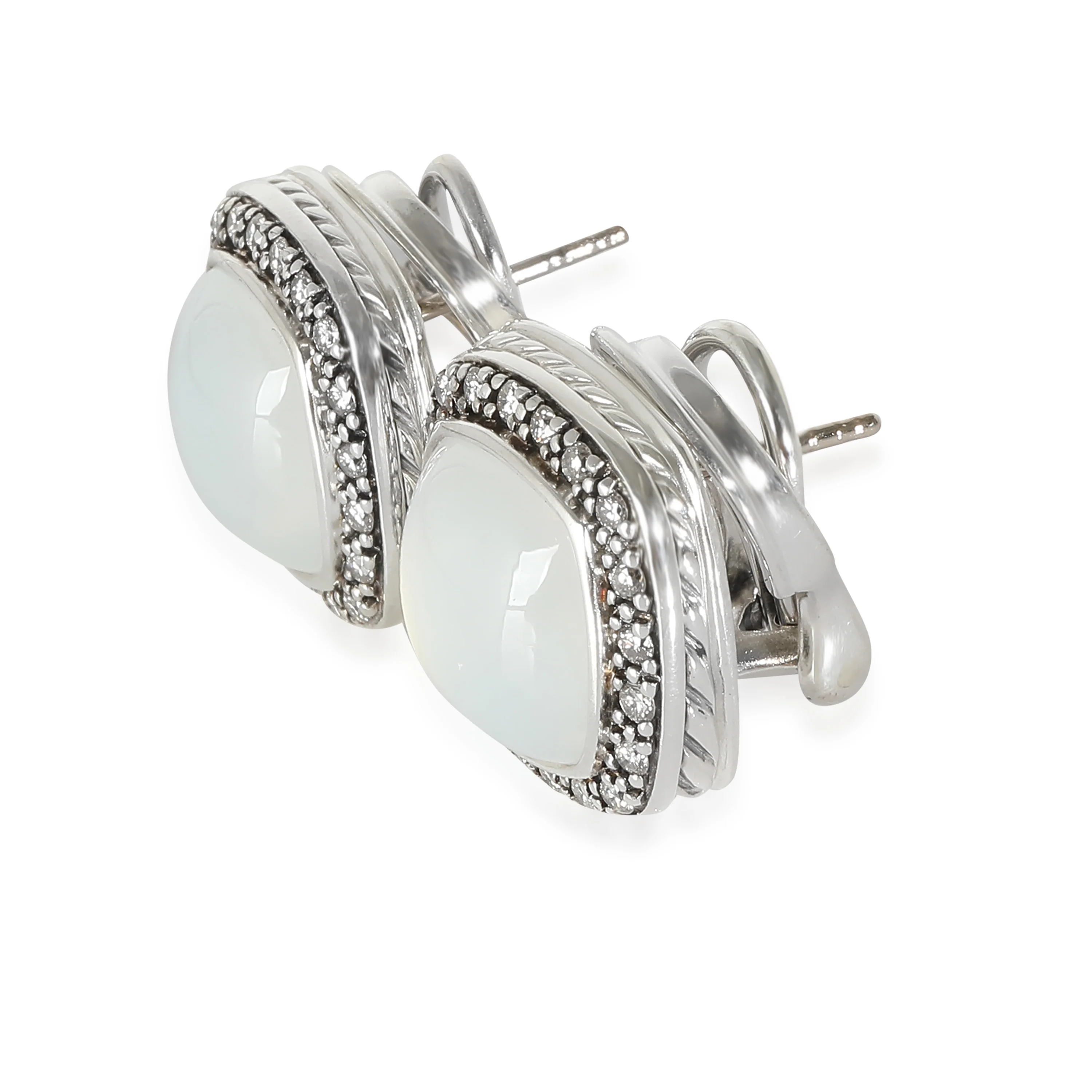 Albion Earring With Moon Quartz & Diamonds Sterling Silver 0.6 CTW - Image 2