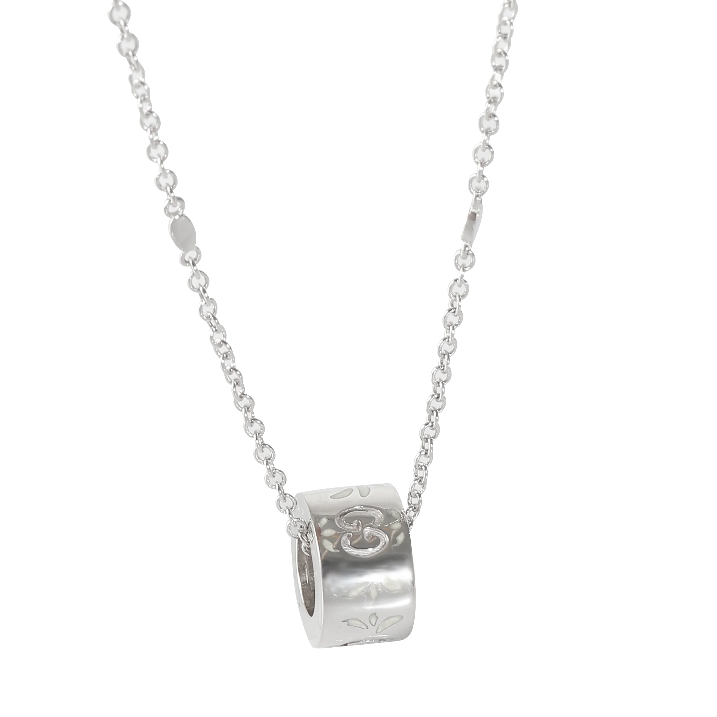 Icon White Enamel Blossom Necklace in 18k White Gold