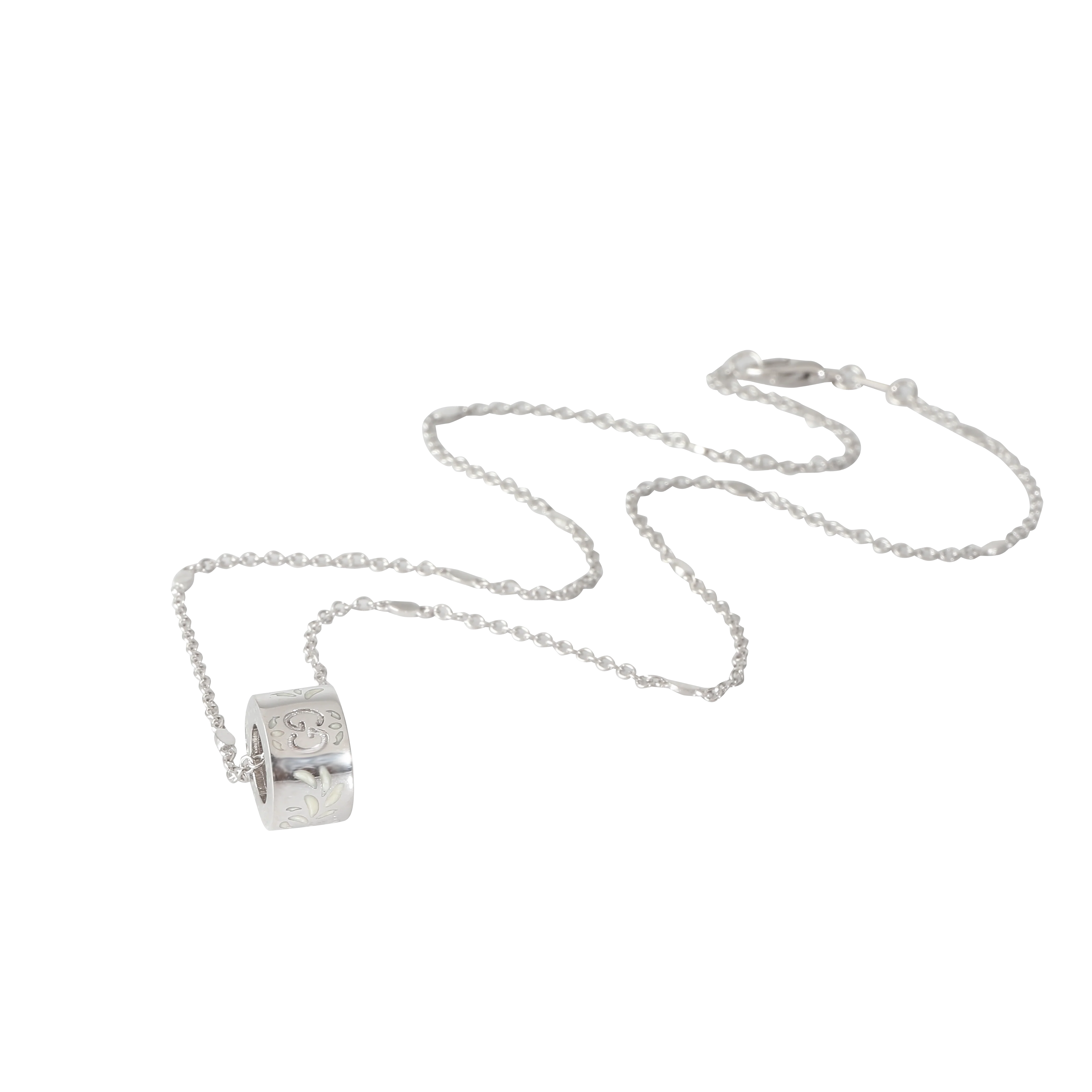 Icon White Enamel Blossom Necklace in 18k White Gold - Image 3