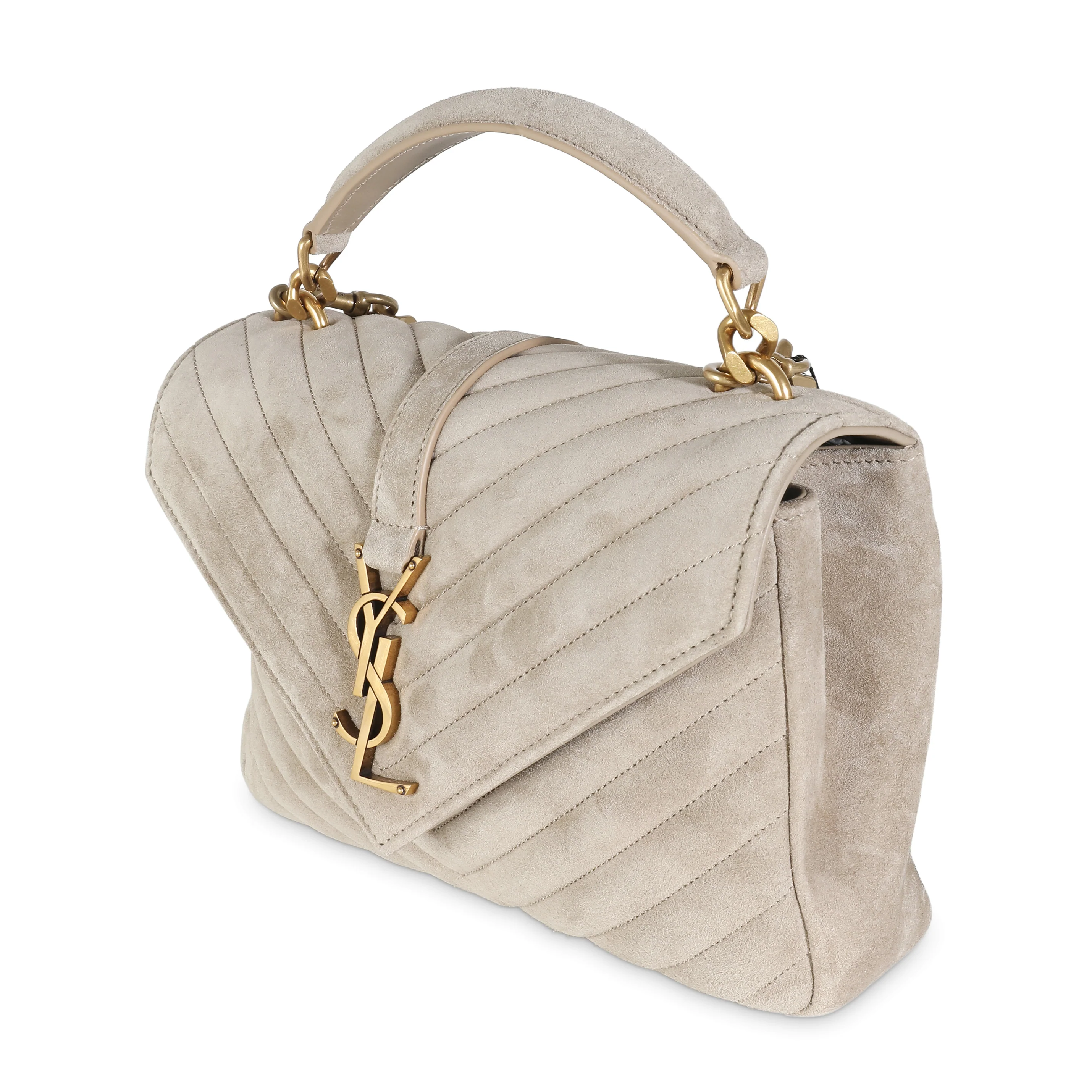 Matt Gold Suede Medium College Bag - Image 2