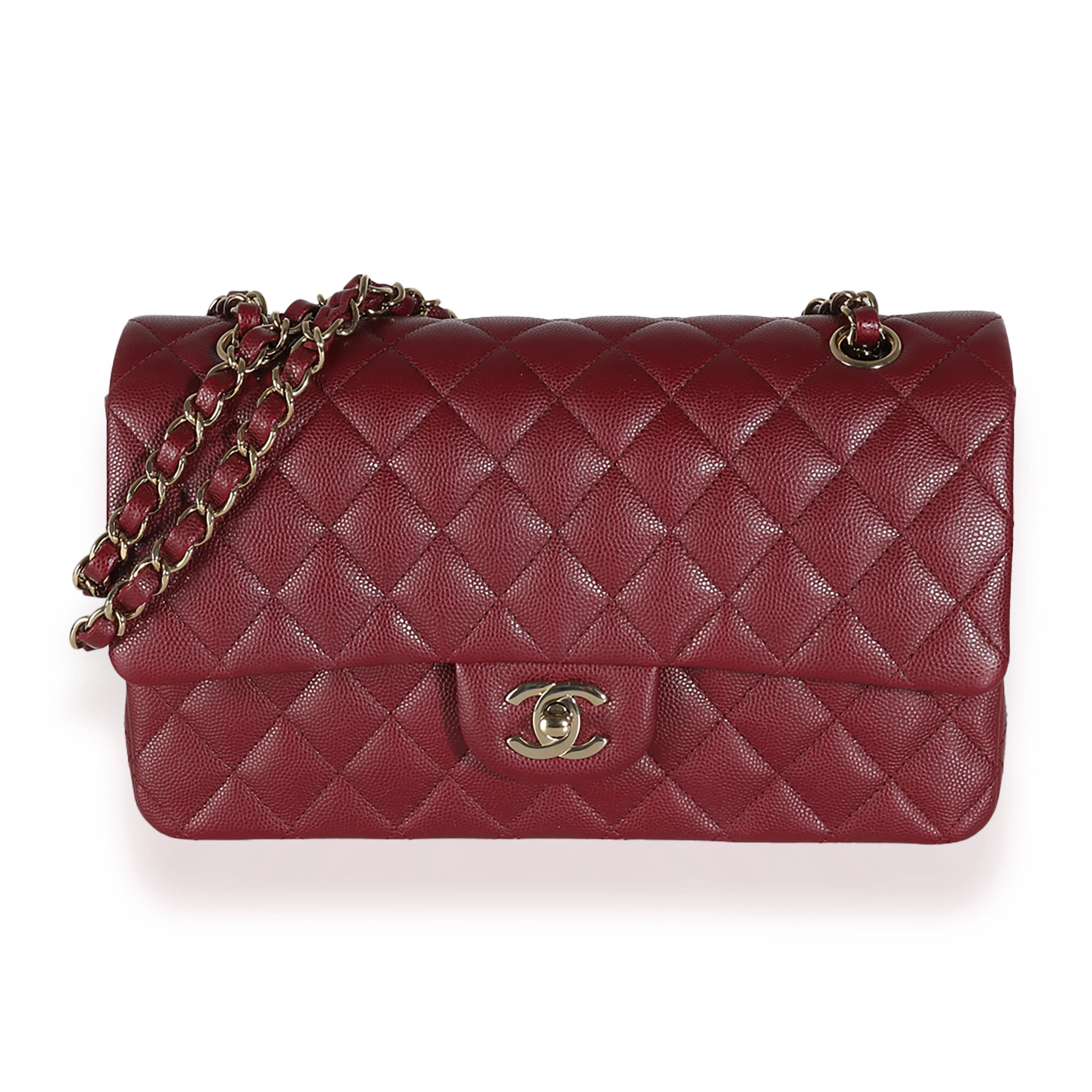 Burgundy Quilted Caviar Medium Classic Double Flap Bag